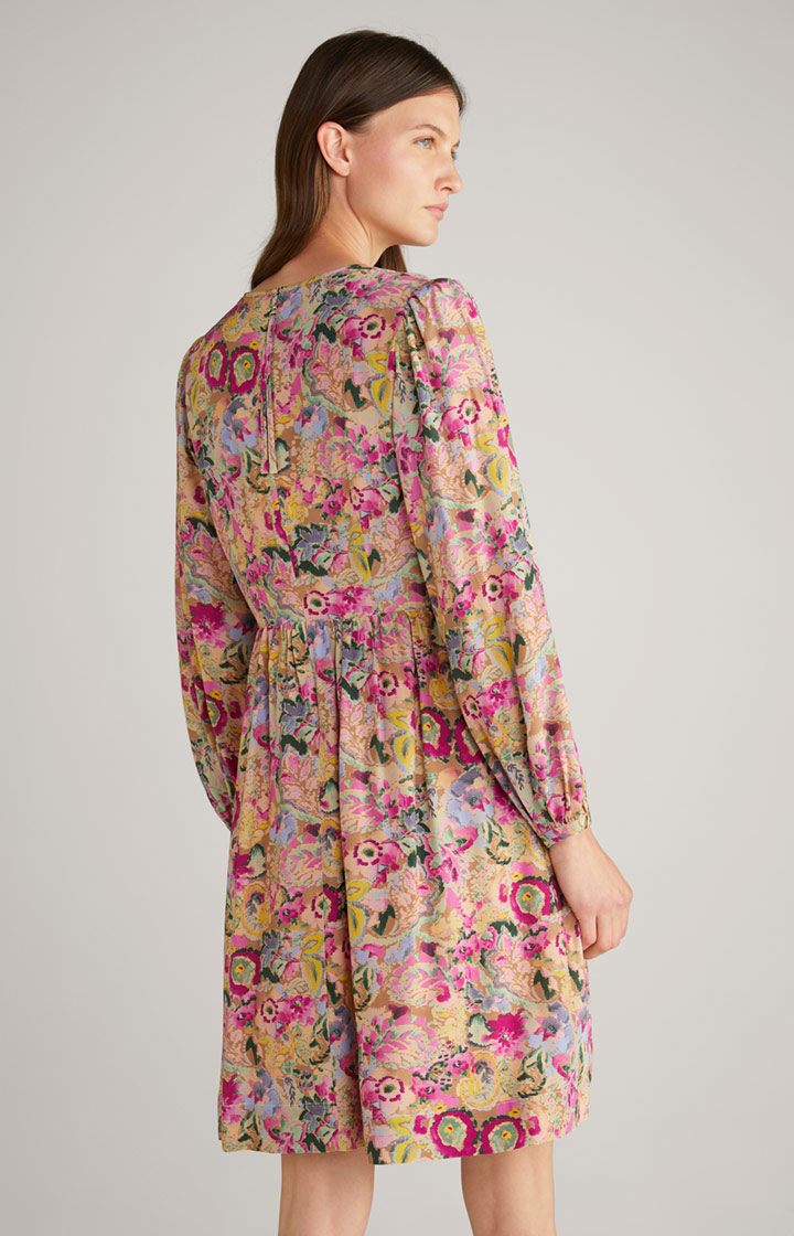Midi-Kleid in Beige/Pink gemustert