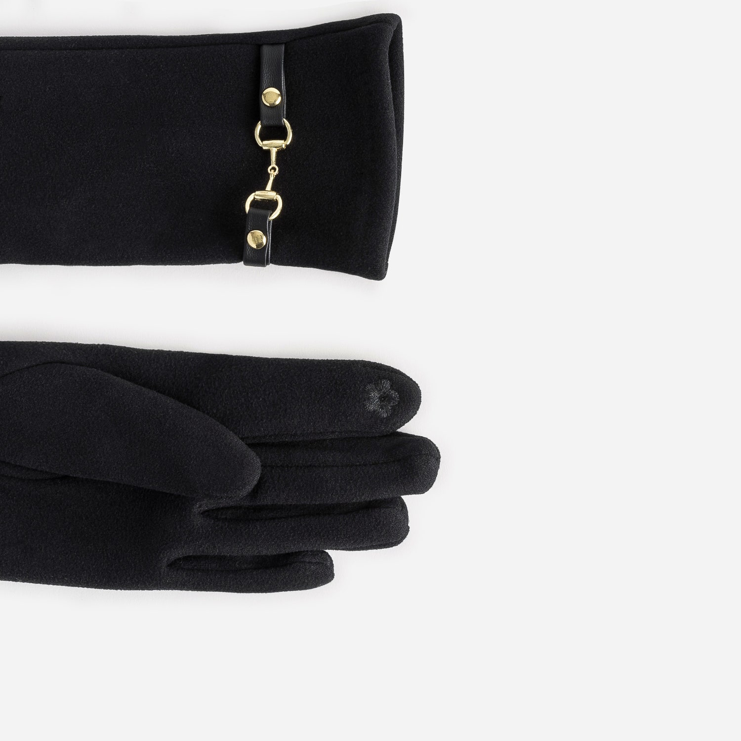 Gants noirs en textile décor mors