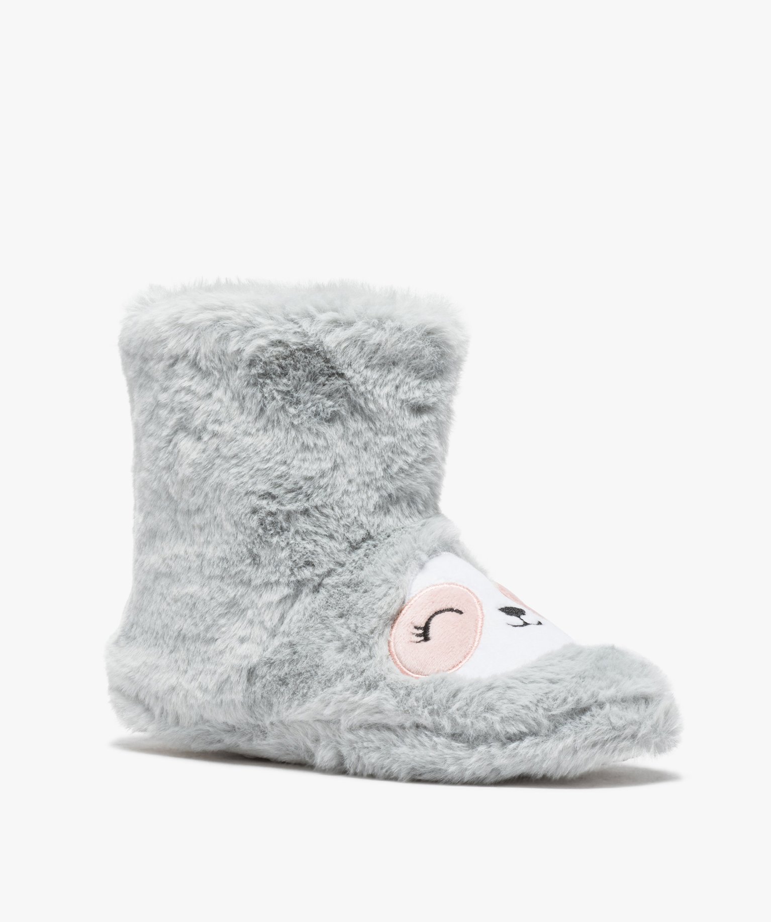 Chaussons fille boots brodés bébé phoque gris | GEMO