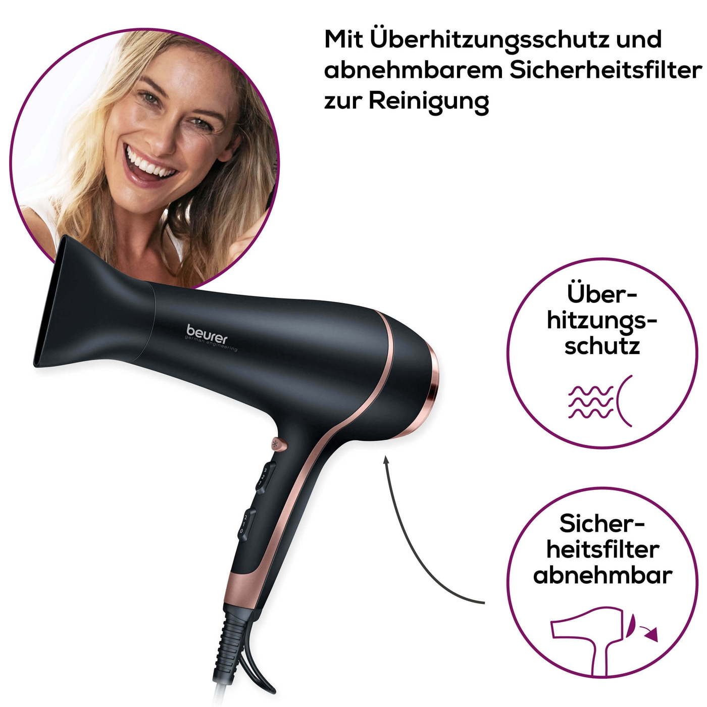 Beurer Haartrockner - HC 30-Hochwertig verchromter Föhn mit extra starker Leistung