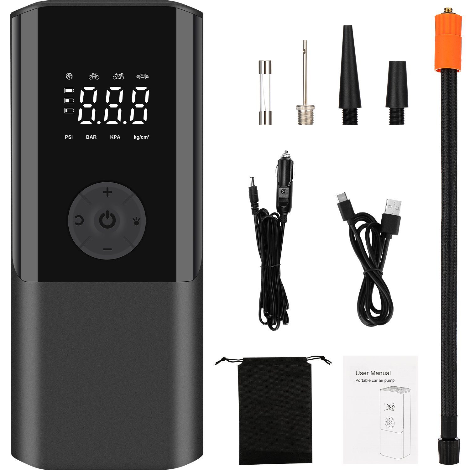 LETGOSPT Akku-Luftpumpe 150PSI Elektrische Luftpumpe, Tragbar Mini Kompressor mit 4500mAh Akku (Digital LCD, LED Licht, für Fahrräder, Motorrad, Auto & Bälle), Dient auch als Taschenlampe und Powerbank