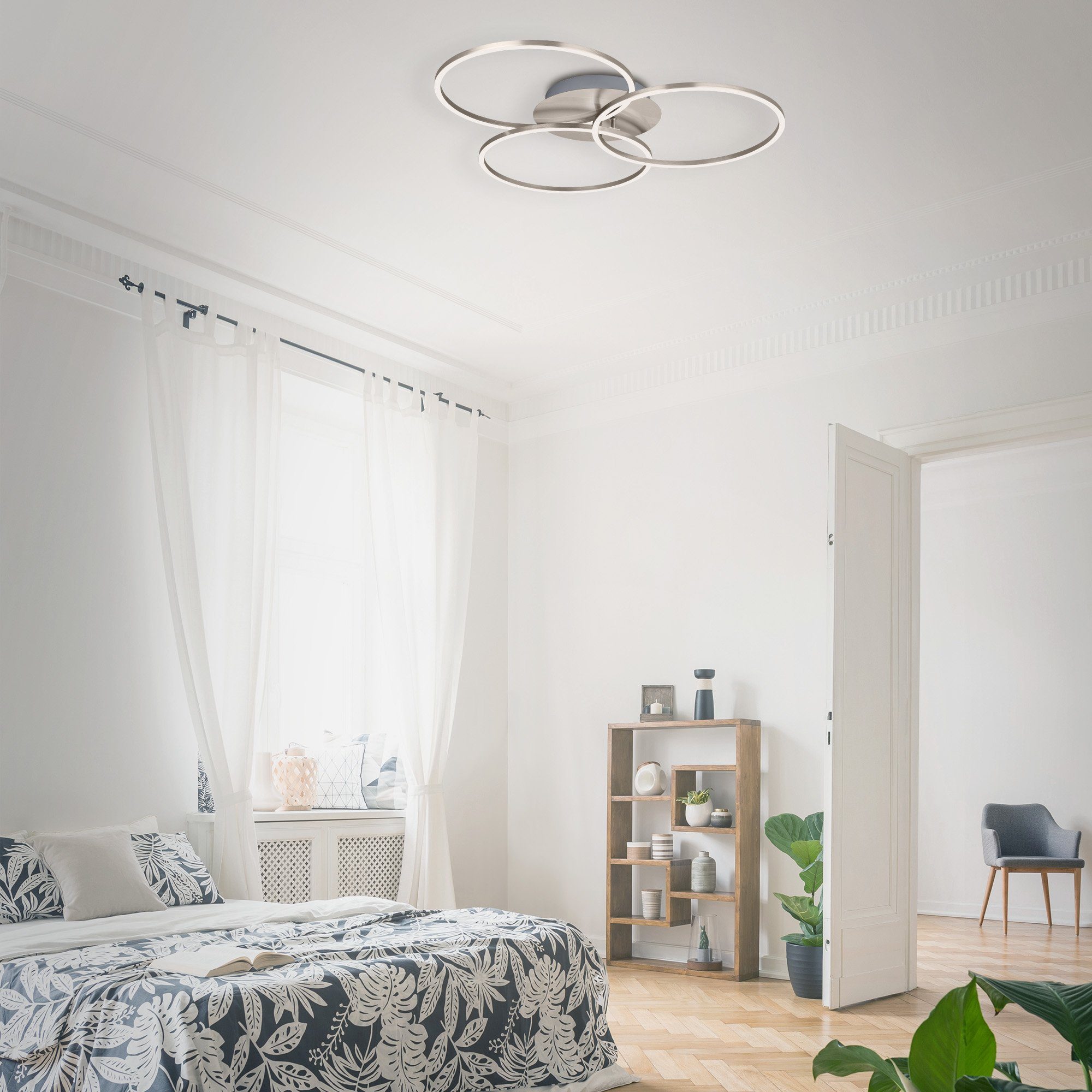 Briloner Leuchten LED Deckenleuchte 3090-012, dimmbar, schwenkbar, Speicherfunktion, LED fest verbaut, Warmweiß, Deckenlampe, 71,7x67,4x10,3cm, Matt-Nickel, 40W, Wohnzimmer, Flur
