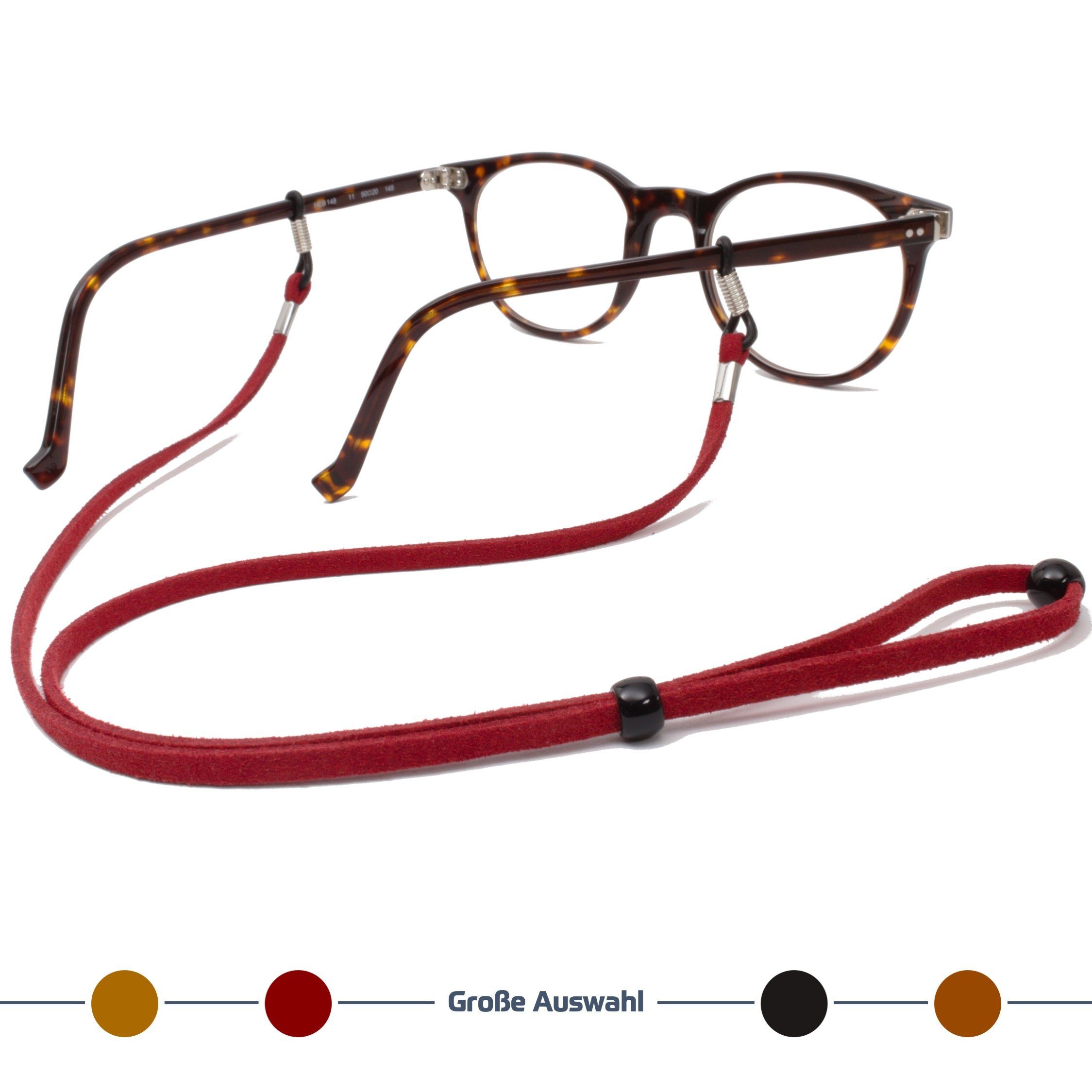 GERNEO Brillenband GERNEO® - Valencia – hochwertiges Brillenband Wildlederoptik, PU Brillenkordel für Sonnenbrillen & Lesebrillen – Halterungen silber