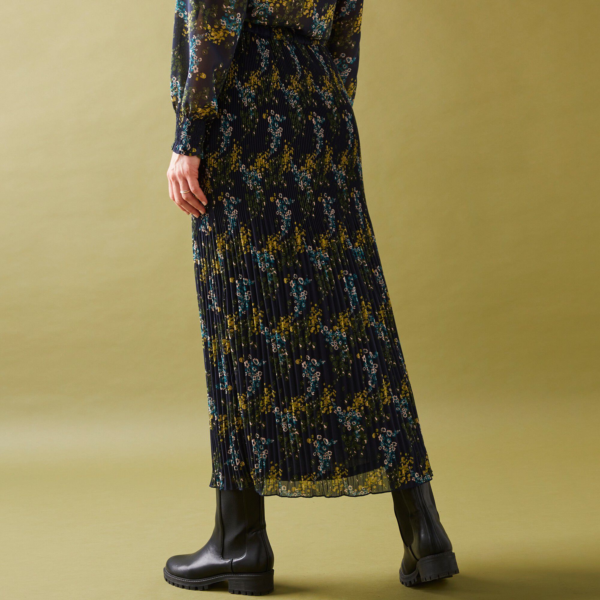 Jupe grande stature voile plissé imprimé fleuri, polyester recyclé(1)