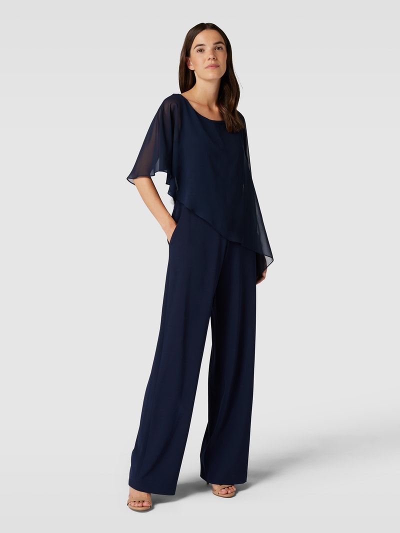 Jumpsuit mit asymmetrischem Volantsaum in marineblau