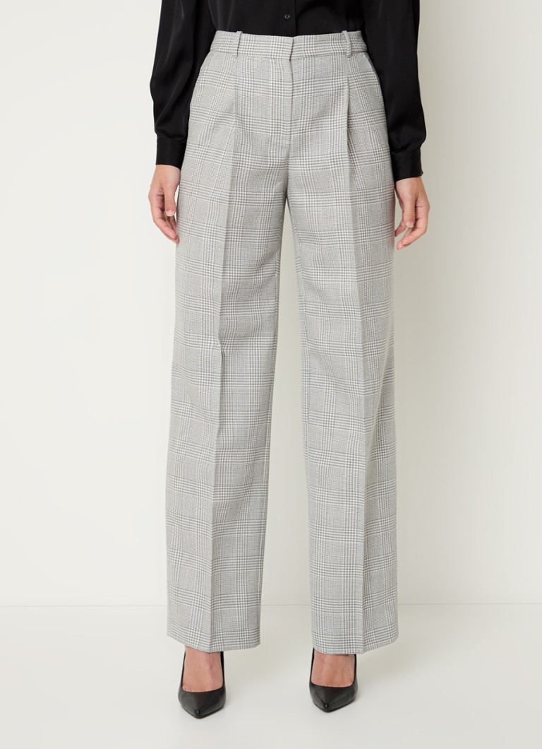 HUGO BOSS Tanity high waist regular fit virgin wool trousers with check pattern