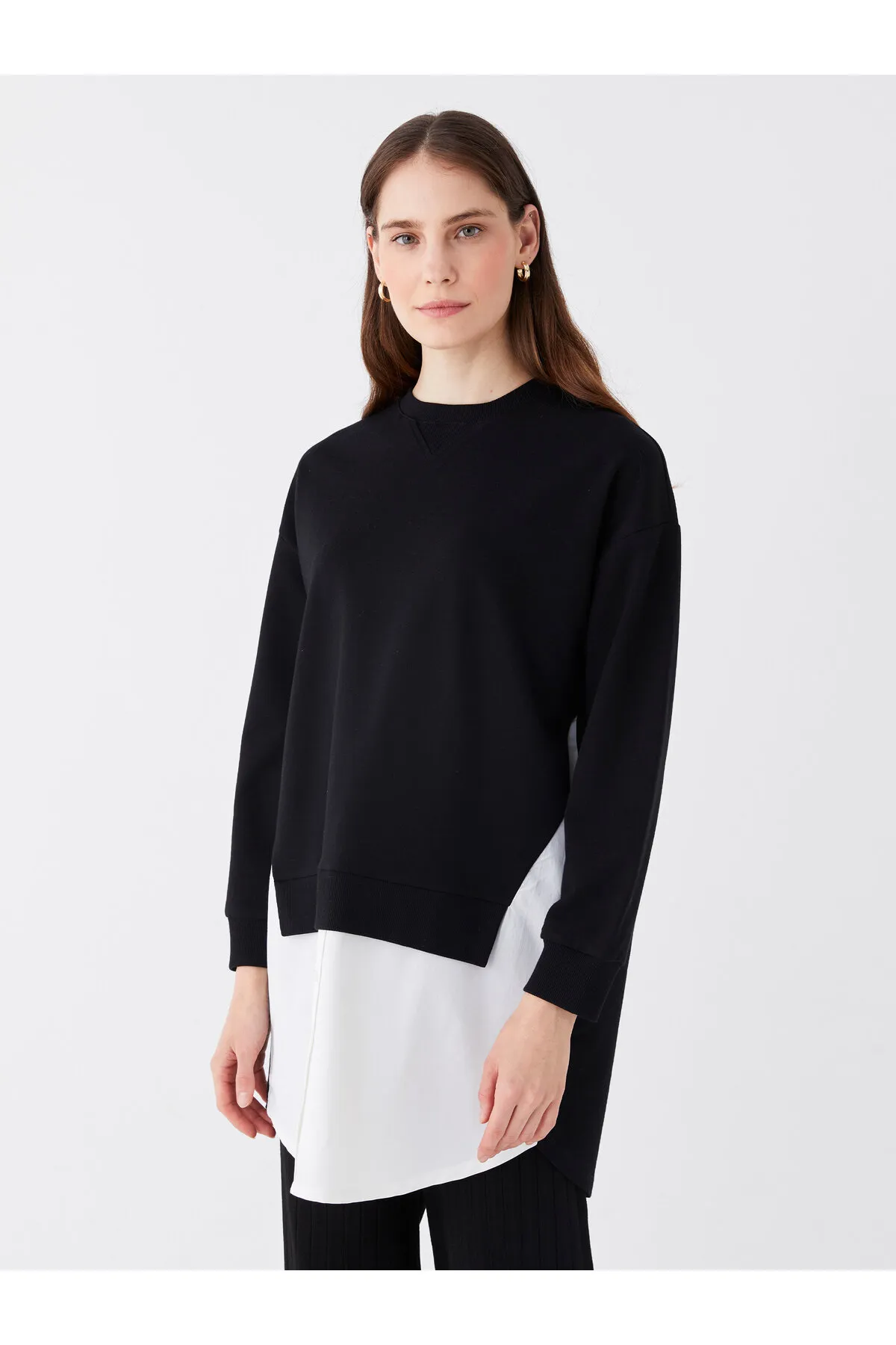 LC Waikiki  Rundhalsausschnitt, einfarbig, langärmelig, Oversize-Damen-Sweatshirt-Tunika