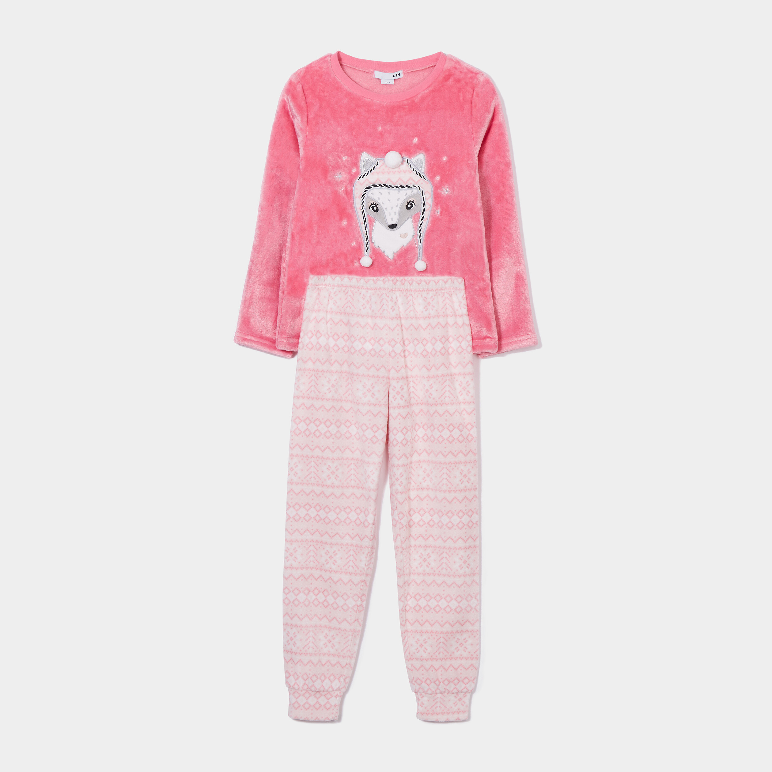 Ensemble pyjama pantalon pilou à pompons rose fille | La Halle