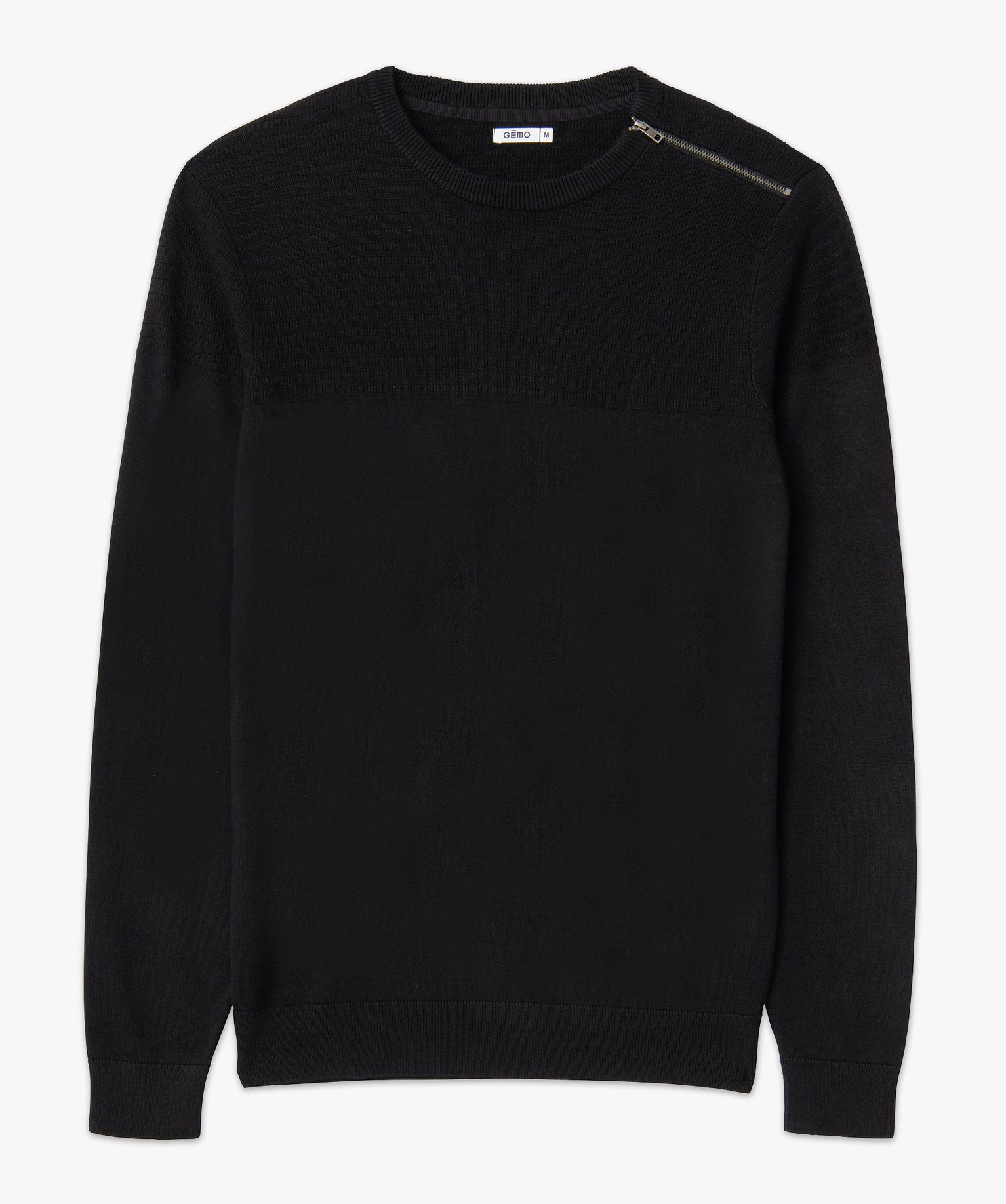 Pull homme à col rond avec zip sur l'épaule noir | GEMO