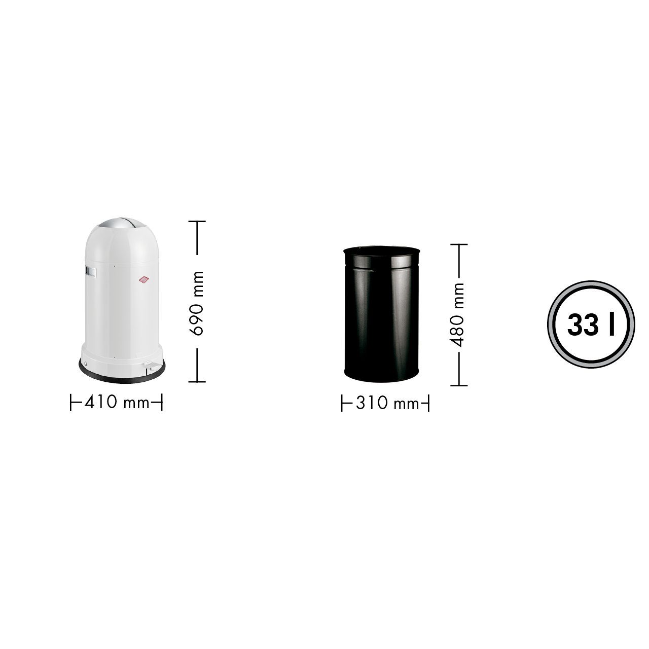 WESCO Mülleimer KICKMASTER CL 33 Liter, Stahlblech pulverbeschichtet, 33 Liter