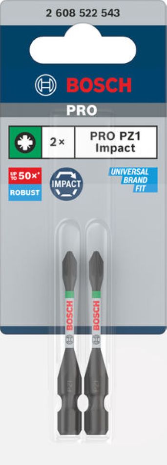 Bosch Blue Accessories 2608522543 PRO Pozidriv Schlagschrauber-Bit PZ1 55 mm 2 Stück