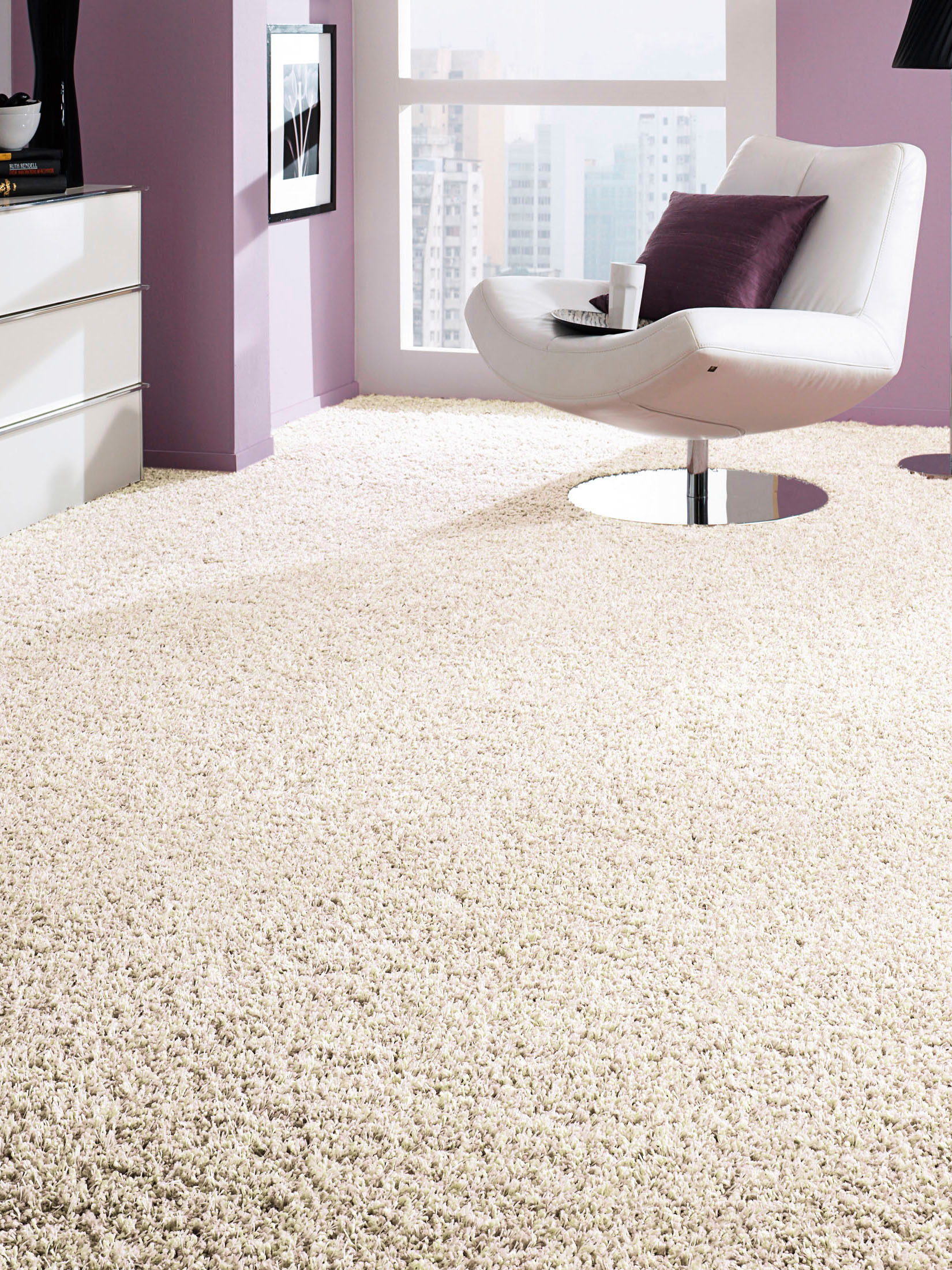 Luxury Shaggy Langflor-Teppichboden, Weiss