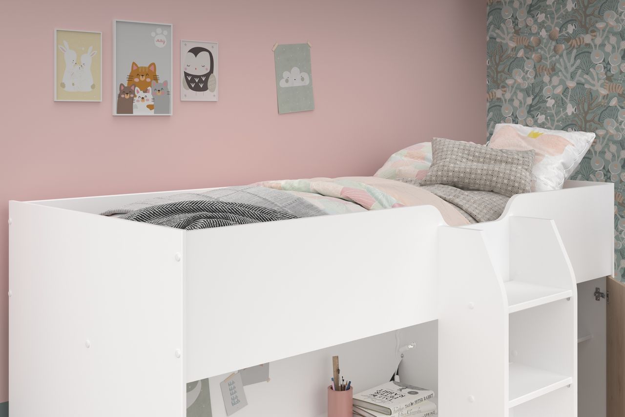 Parisot Hochbett, Tom - mit integriertem Schreibtisch und Kleiderschrank