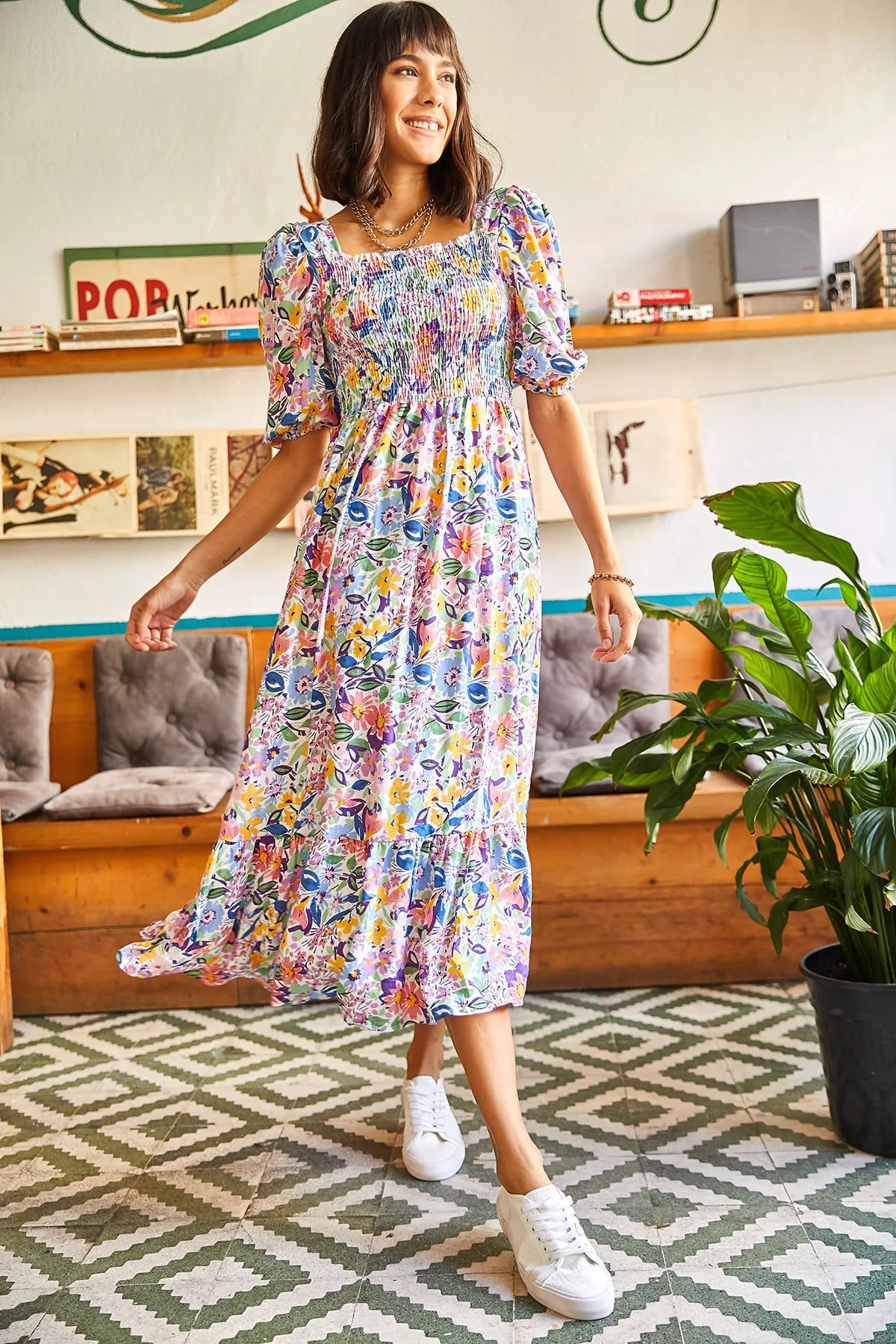 Olalook  Mehrfarbiges Gimped Casual-Kleid aus gewebter Viskose für Damen ELB-19001483