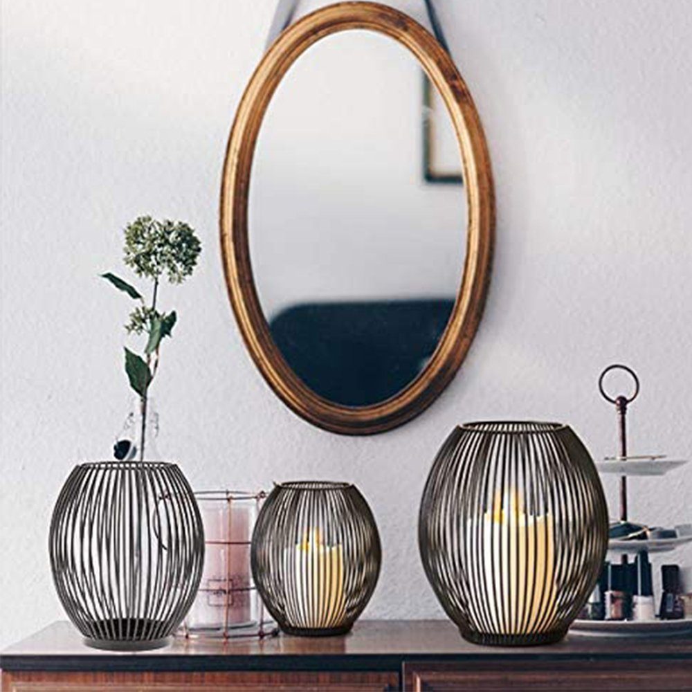 Einemgeld Kerzenständer Oval Kerzenständer Schwarz Metall, 17*15*15cm, Moderner Kerzenhalter (1 Metallrahmen), Hergestellt aus Metall