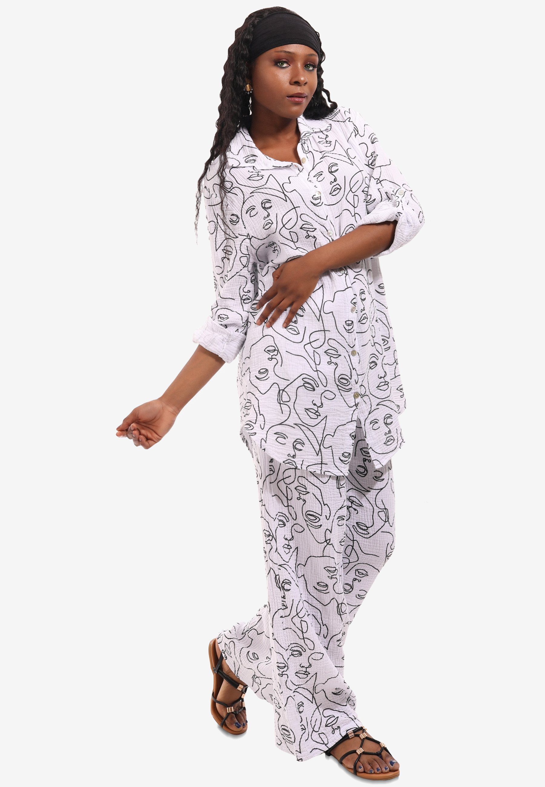YC Fashion & Style Hosenanzug Boho-Look Musselin Hosenanzug Set Bluse & Hose (Set, 2-tlg., Anzug-Set) im 2-teiligen Set