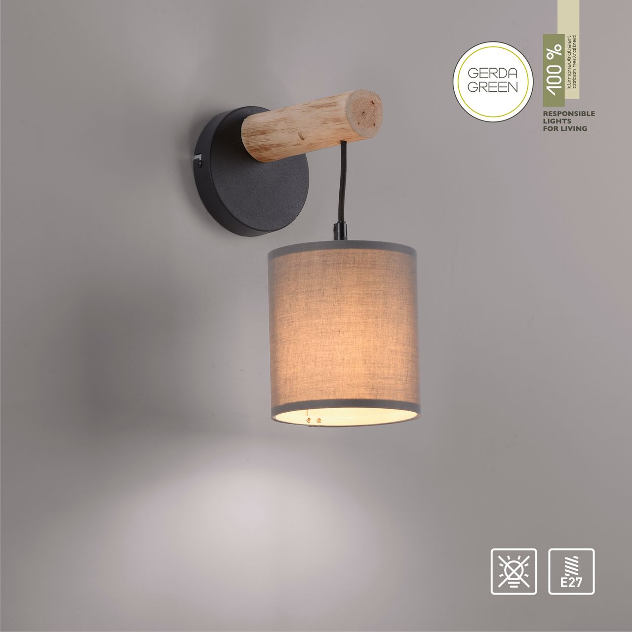 JUST LIGHT Wandleuchte GREEN TRIBU, 1x E27/10,00Watt max., Eukalyptusholz, Taupe