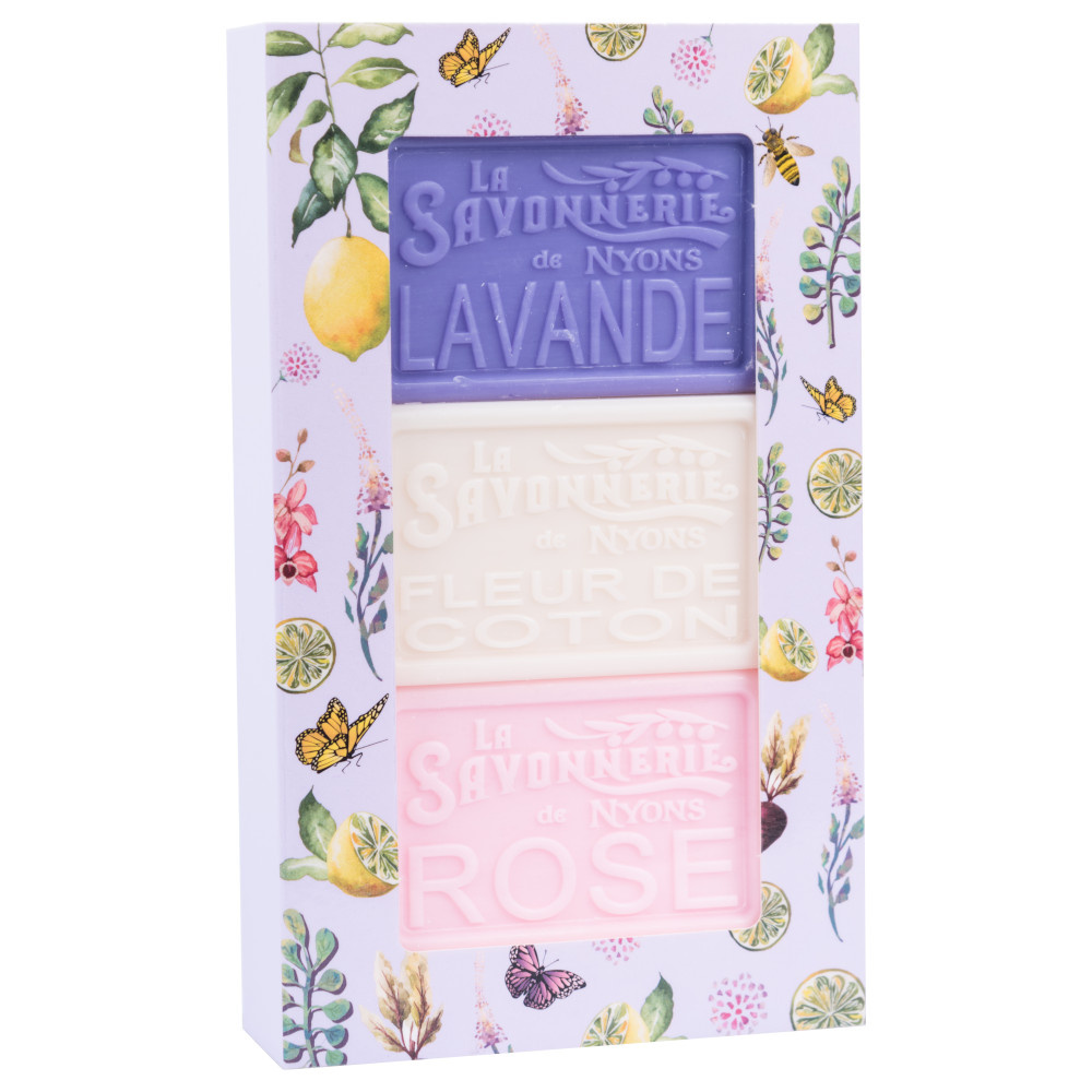 La savonnerie de nyons Lot de 3 Savons 100g (Lavande, Fleur deCoton, Rose) Savon