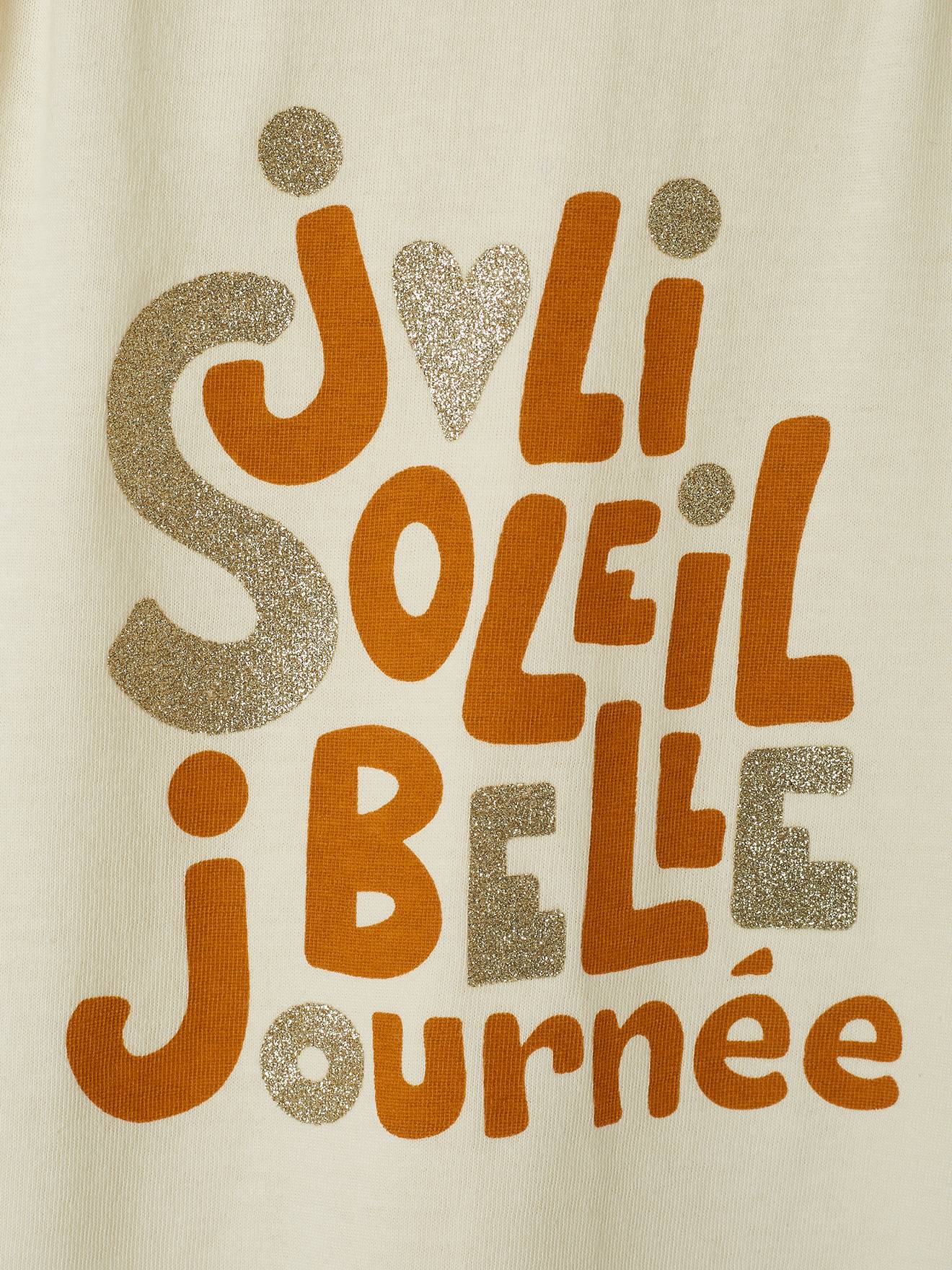 Vertbaudet Mädchen T-Shirt, Glanz-Schriftzug - wollweiß