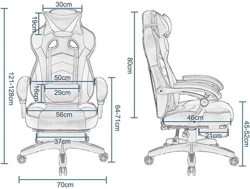 Woltu Gaming-Stuhl (1 St), 145 Grad Neigungswinkel, höhenverstellbar
