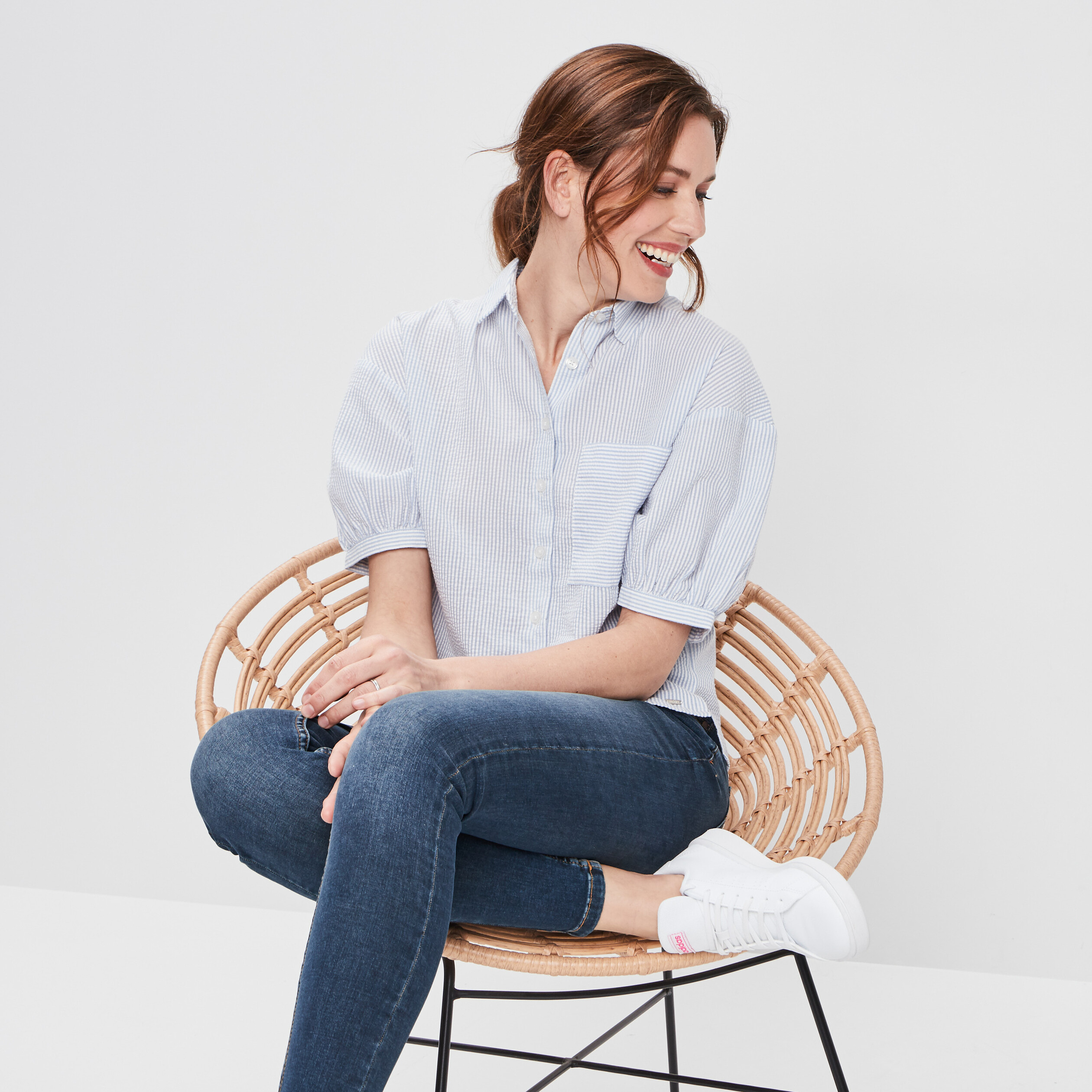 Chemise manches 3 4 blanc femme | La Halle