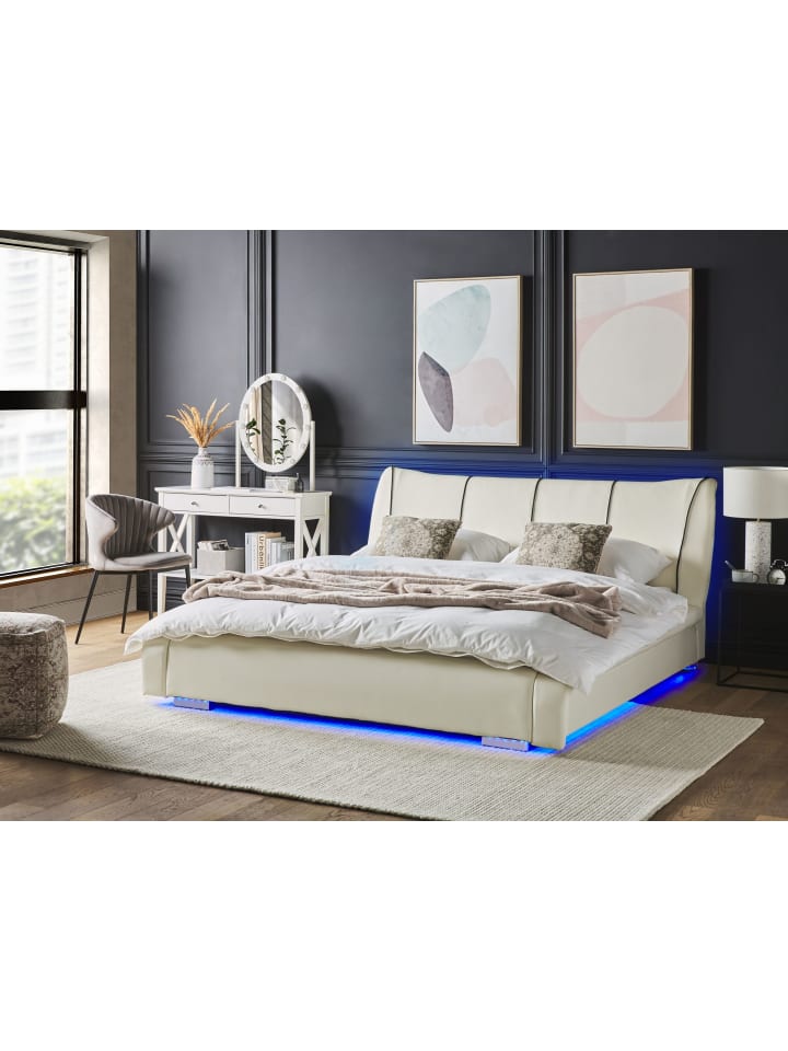 Beliani Doppelbett mit LED NANTES in Weiß/Silber - (W) 168 x (H) 97 x (L) 237 cm günstig kaufen onesize