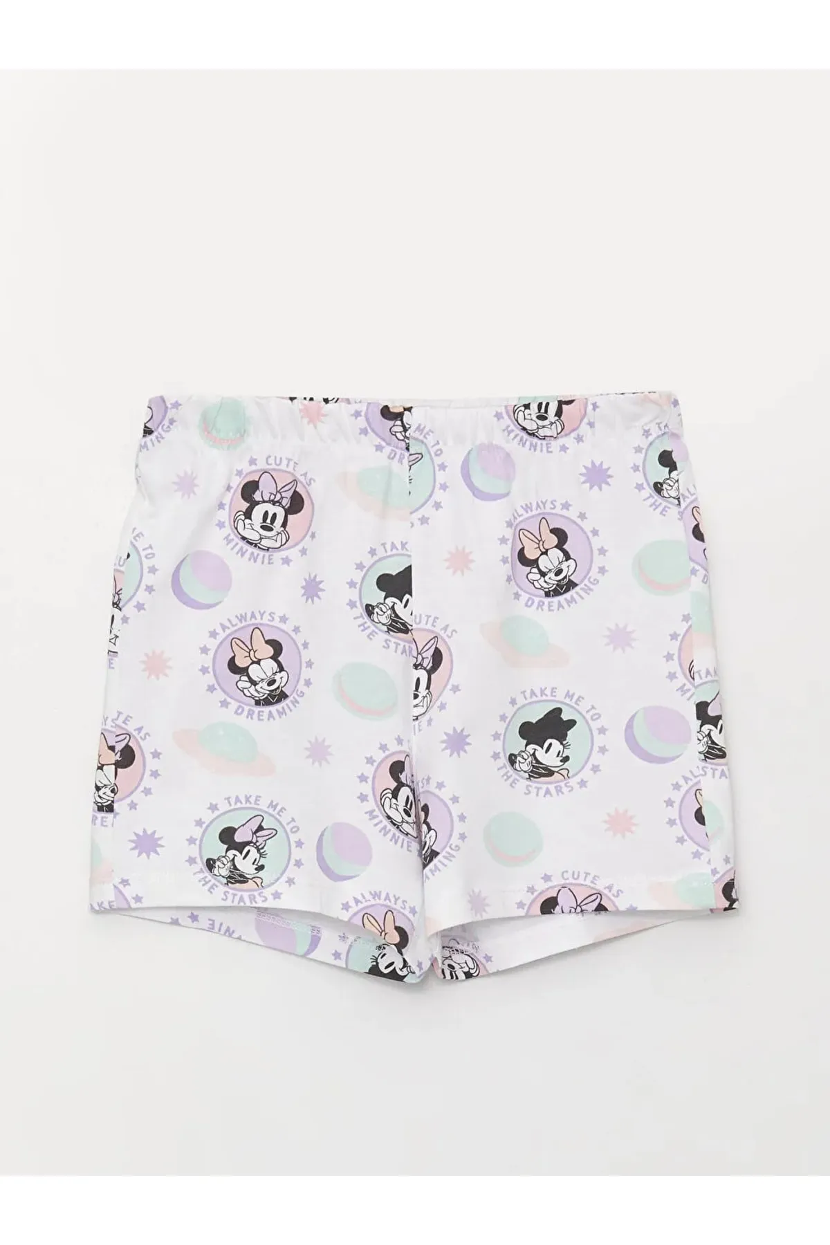 LC Waikiki  Kurzärmliges Pyjama-Set mit Rundhalsausschnitt und Shorts für Mädchen mit Minnie-Maus-Aufdruck