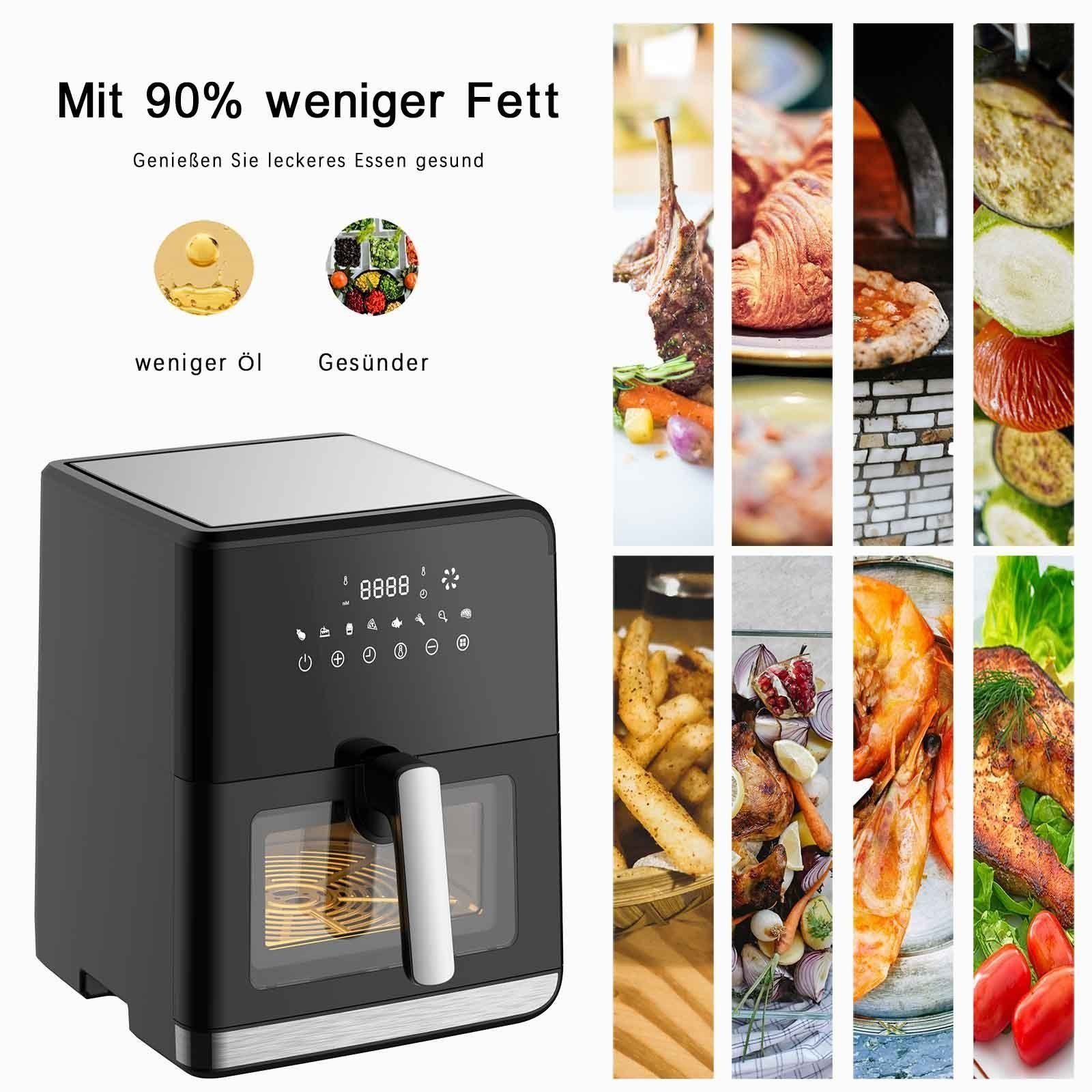TAB Heißluftfritteuse 7,5L XXL Air fryer, Ohne Öl Heizluft Fritteuse LED Touchscreen, 1700,00 W, Einstellbare Temperaturregelung, Sichtbares Sichtfenster
