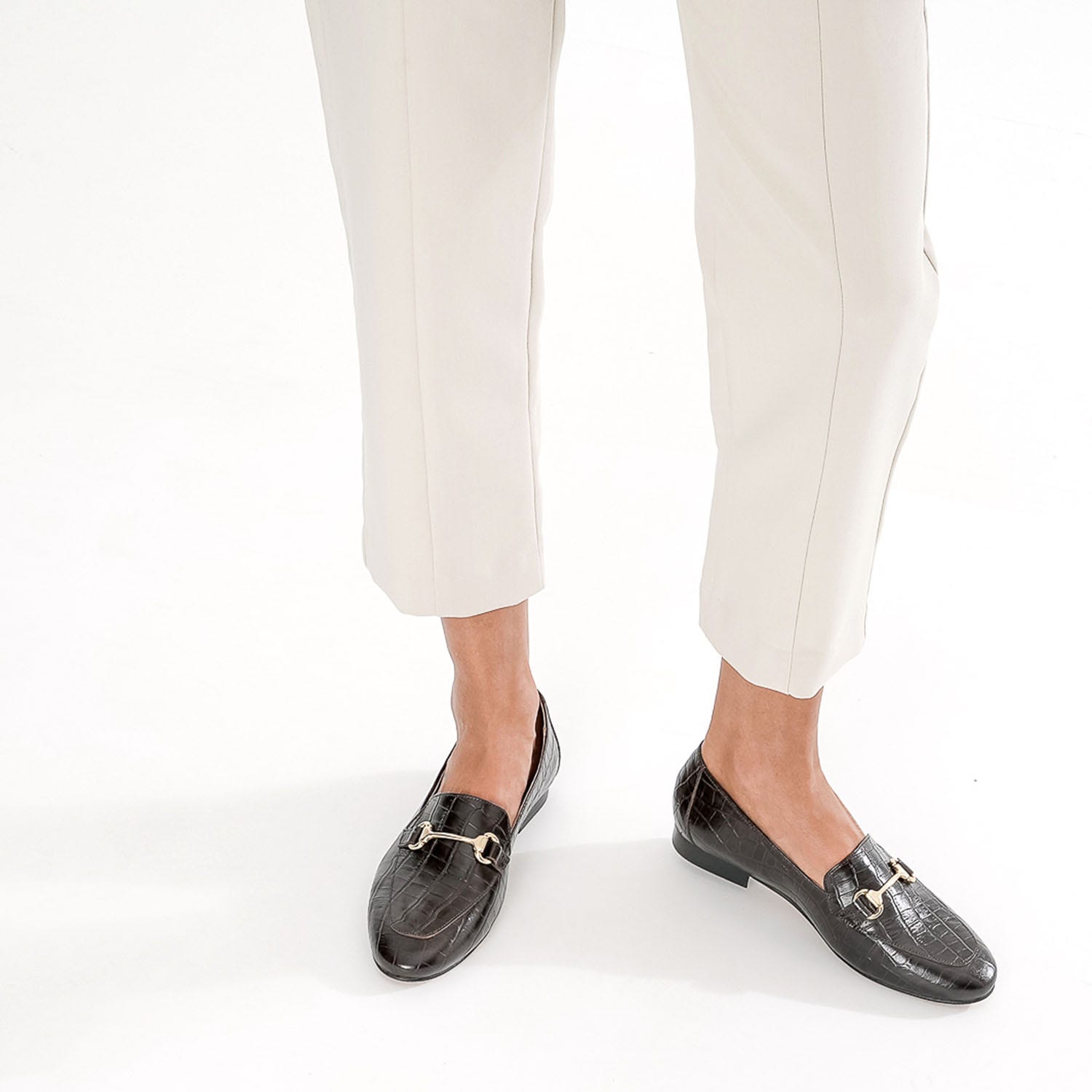 Mocassin marron en cuir effet croco à mors