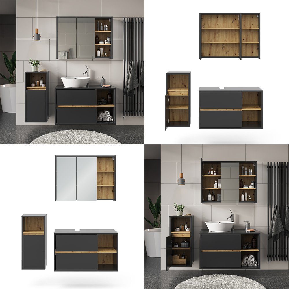 Vicco Badmöbel-Set Badezimmerschrank-Set VIOLA Anthrazit/Artisan-Eiche, (3-St., 3-er Set)