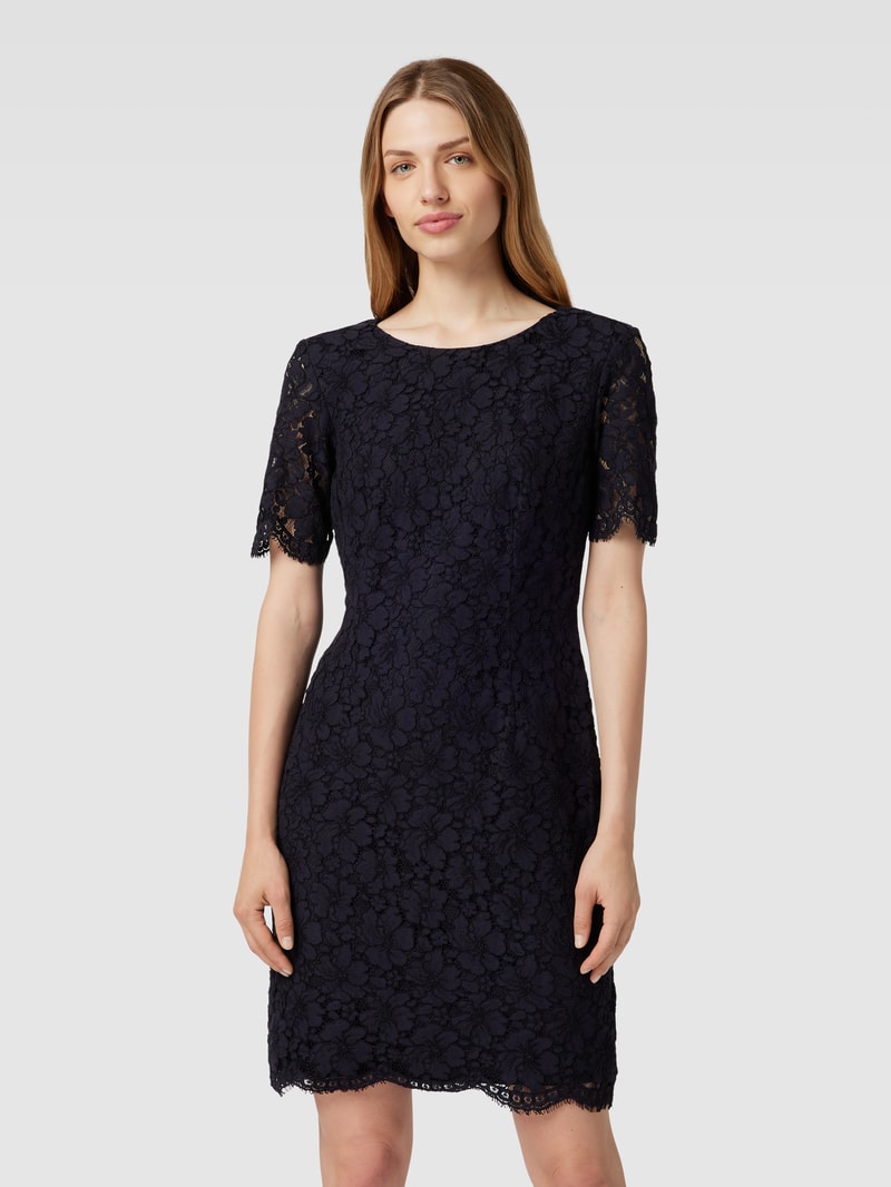 Cocktailkleid aus Spitze mit floralem Allover-Muster in marineblau