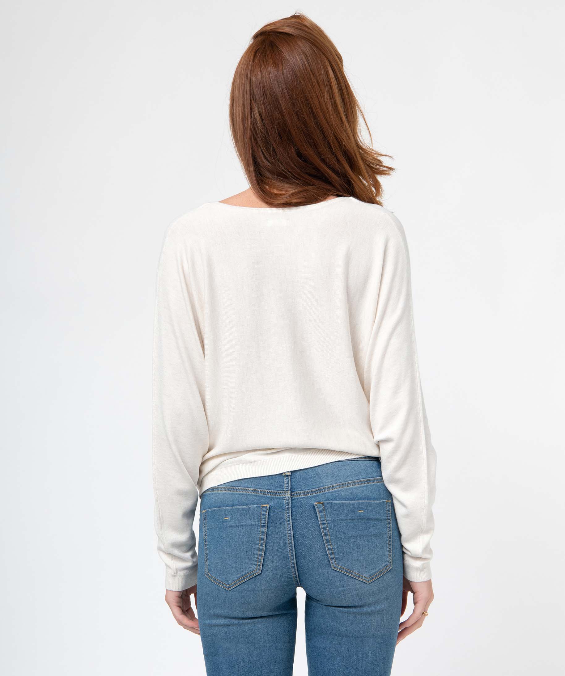 Pull col V zippé et manches chauve-souris femme ecru | GEMO