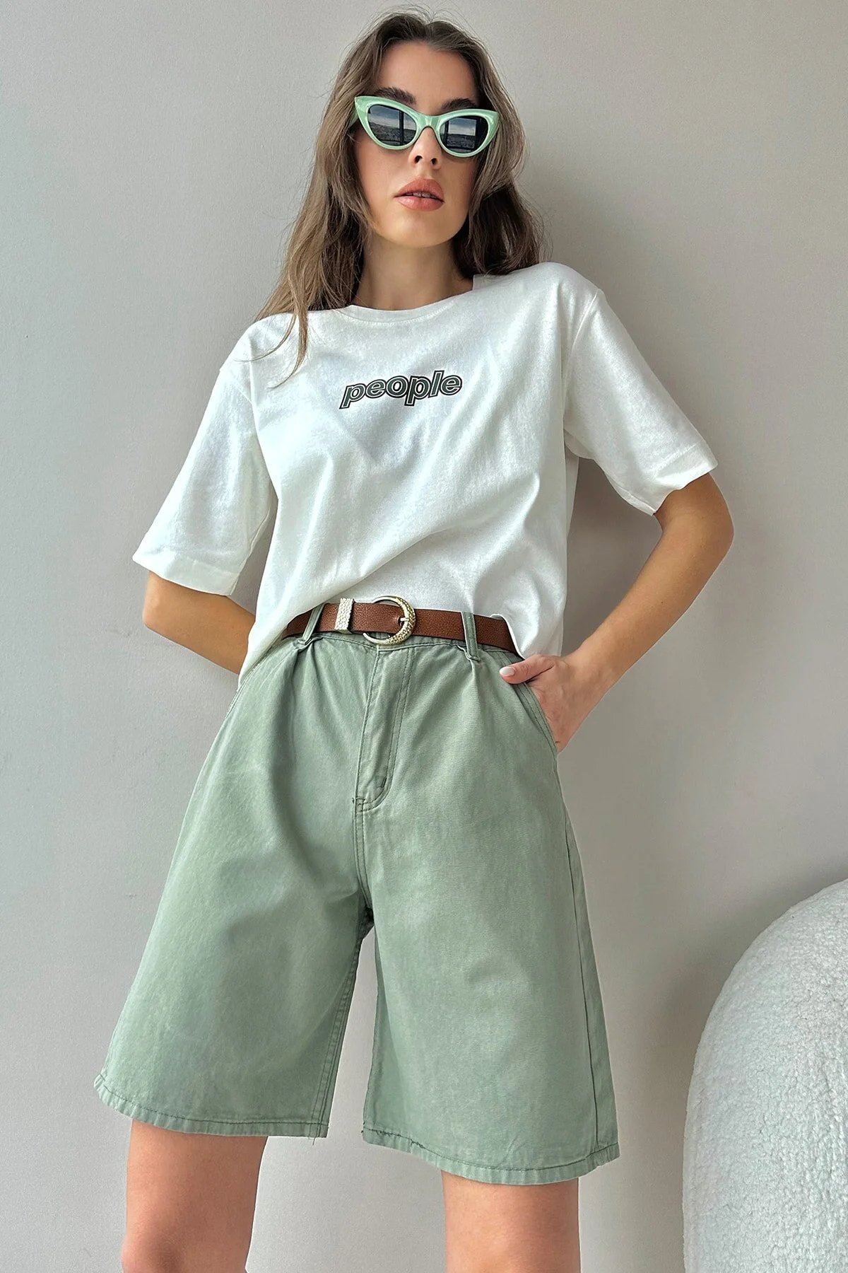 Trend Alaçatı Stili  Shorts - Grün - Hoher Bund