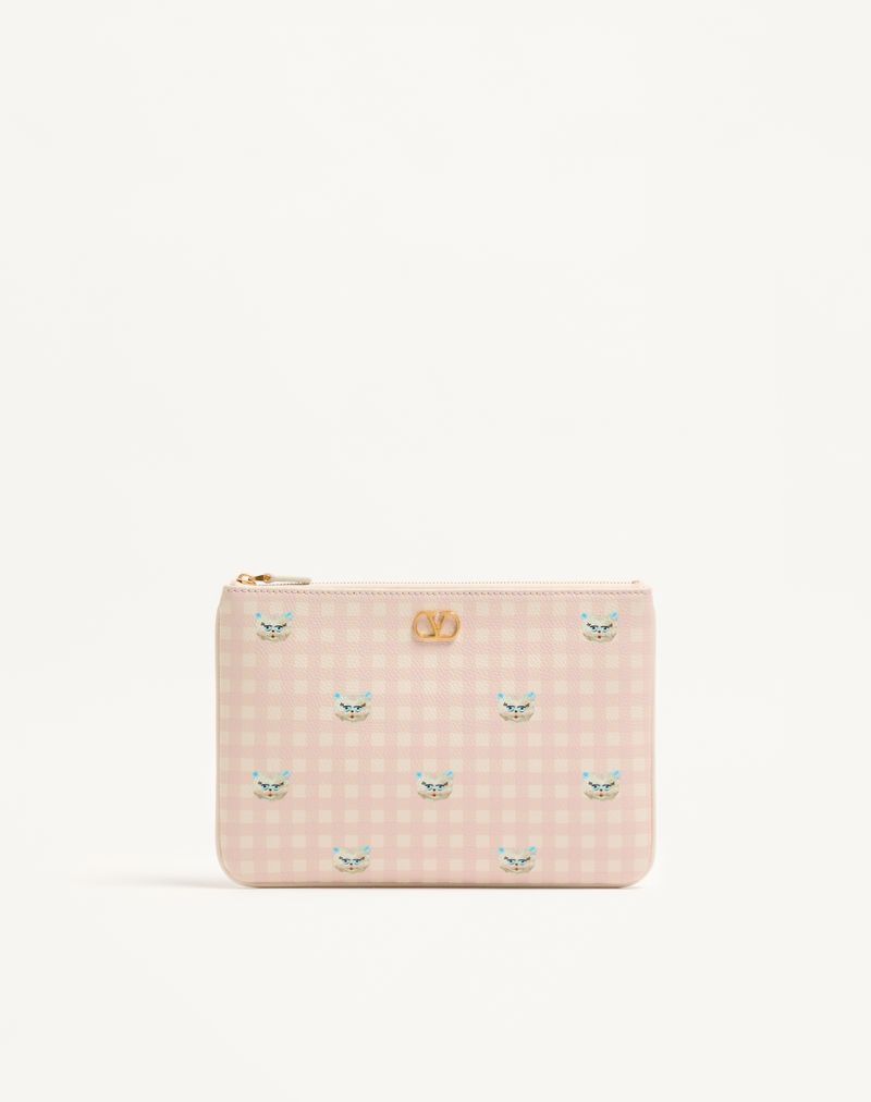 Bolsa clutch exclusiva Le Chat De La Maison VLogo em couro de bezerro granulado