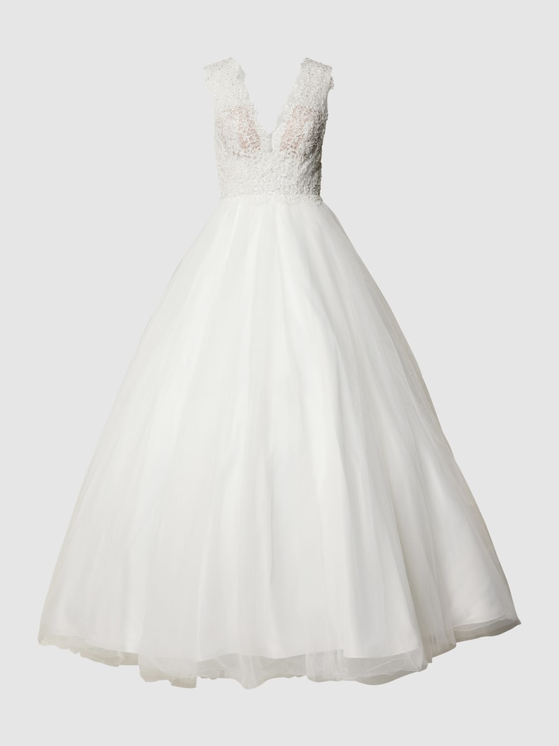 Brautkleid mit floralen Stickereien und Glitter-Effekt in offwhite