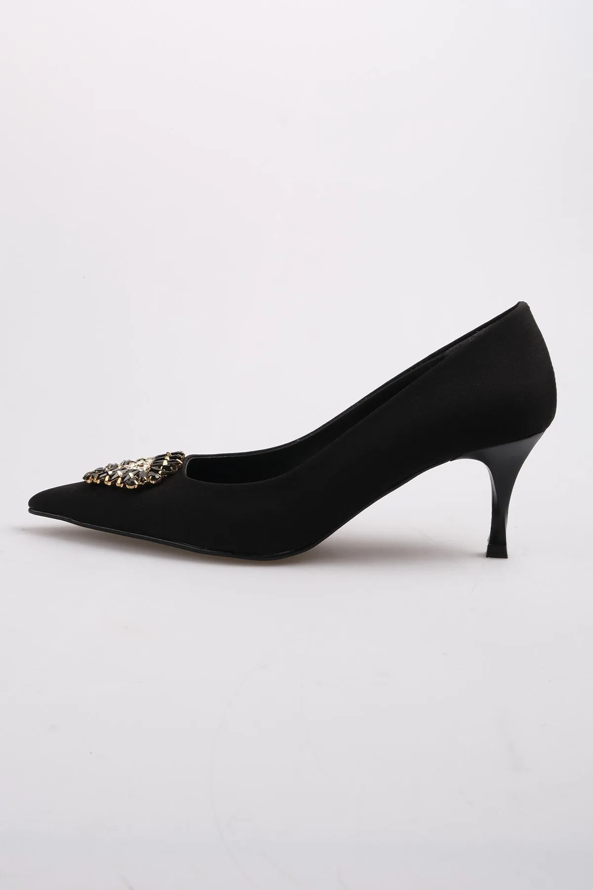 Mio Gusto  Alexandra Black Color Crystal Stone Matter Satinstoff Damen Abendkleid Stiletto-Schuhe