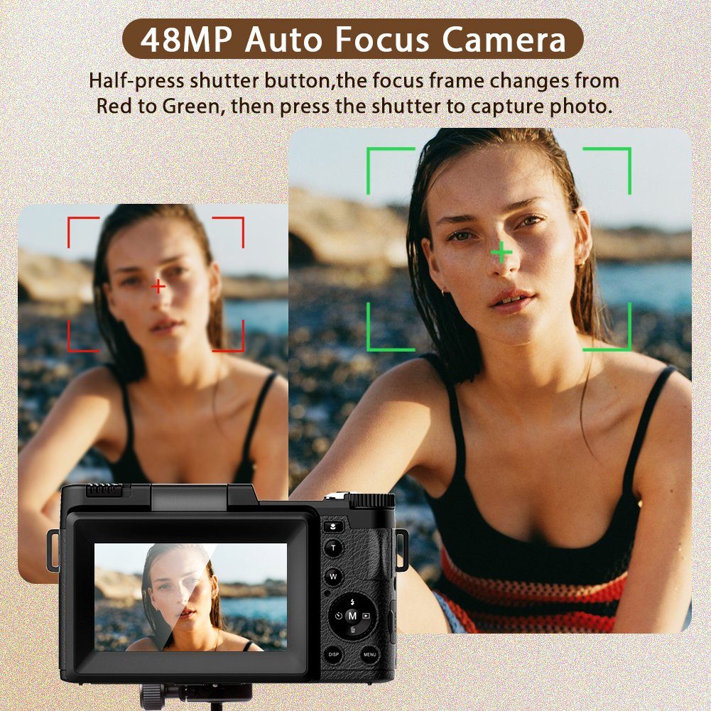 A Ade 4K Digitalkamera Videokamera Camcorder Bridge-Kamera (48 MP, inkl. 16X Digitalzoom Fotokamera Kompaktkamera mit Macro Linse, mit Stativ, Mikrofon, Weitwinkel Linse, Fernsteuerung, 32GB SD Karte)