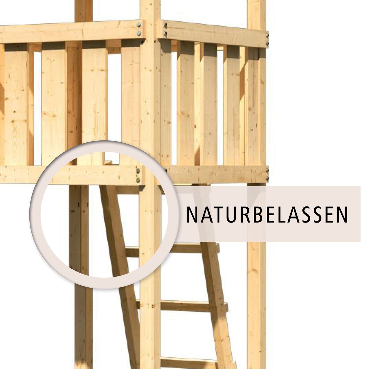 Karibu Spielturm Anna mit blauer Rutsche und Schaukelanbau