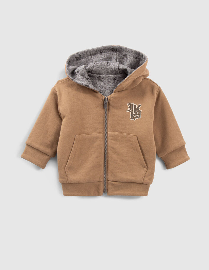 Cardigan réversible camel et gris imprimé bébé garçon
