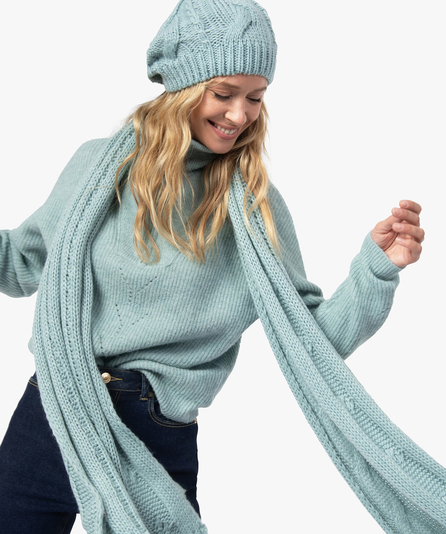 Echarpe femme en maille ctelée vert | GEMO