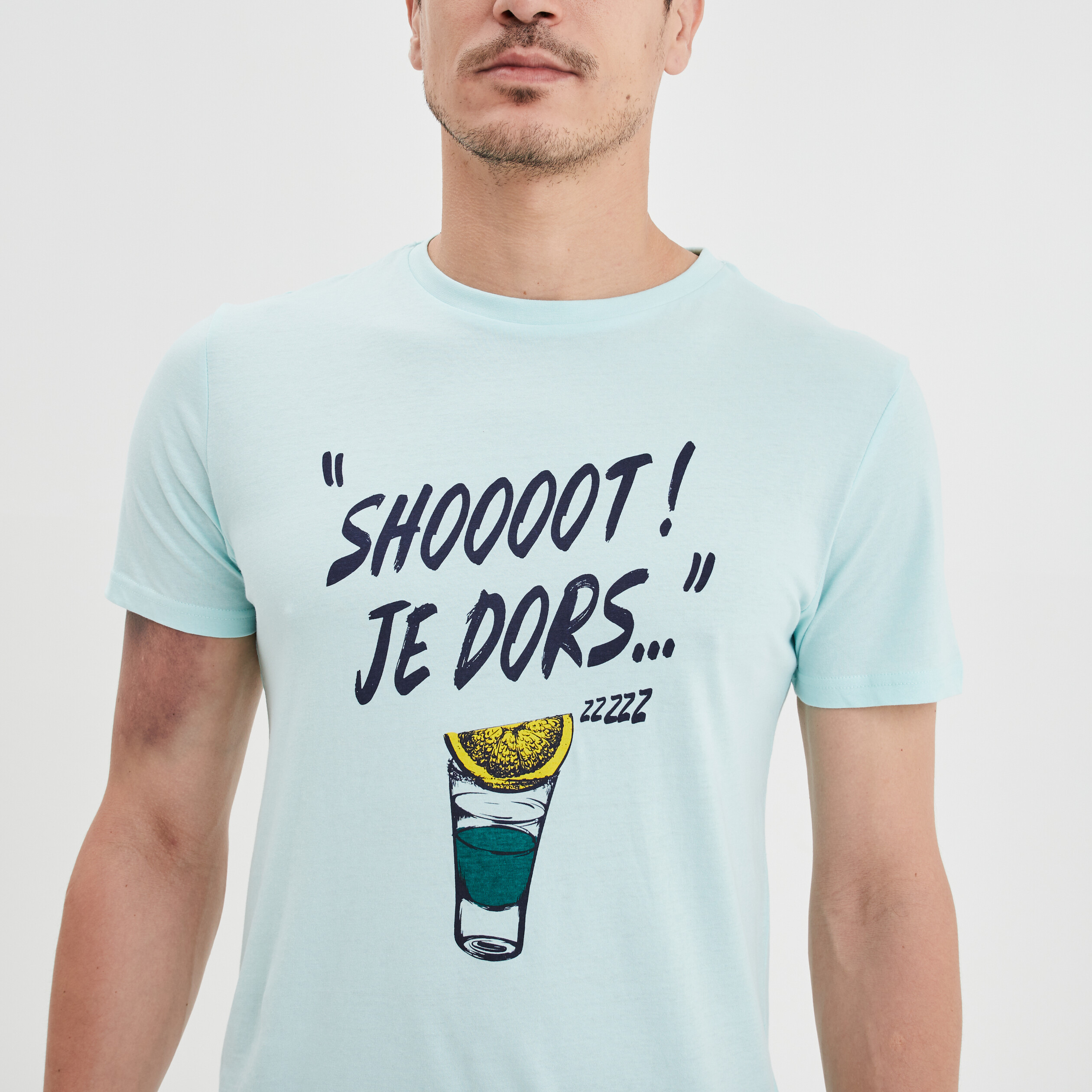 Ensemble pyjama short 2 pièces coton bleu turquoise homme | La Halle