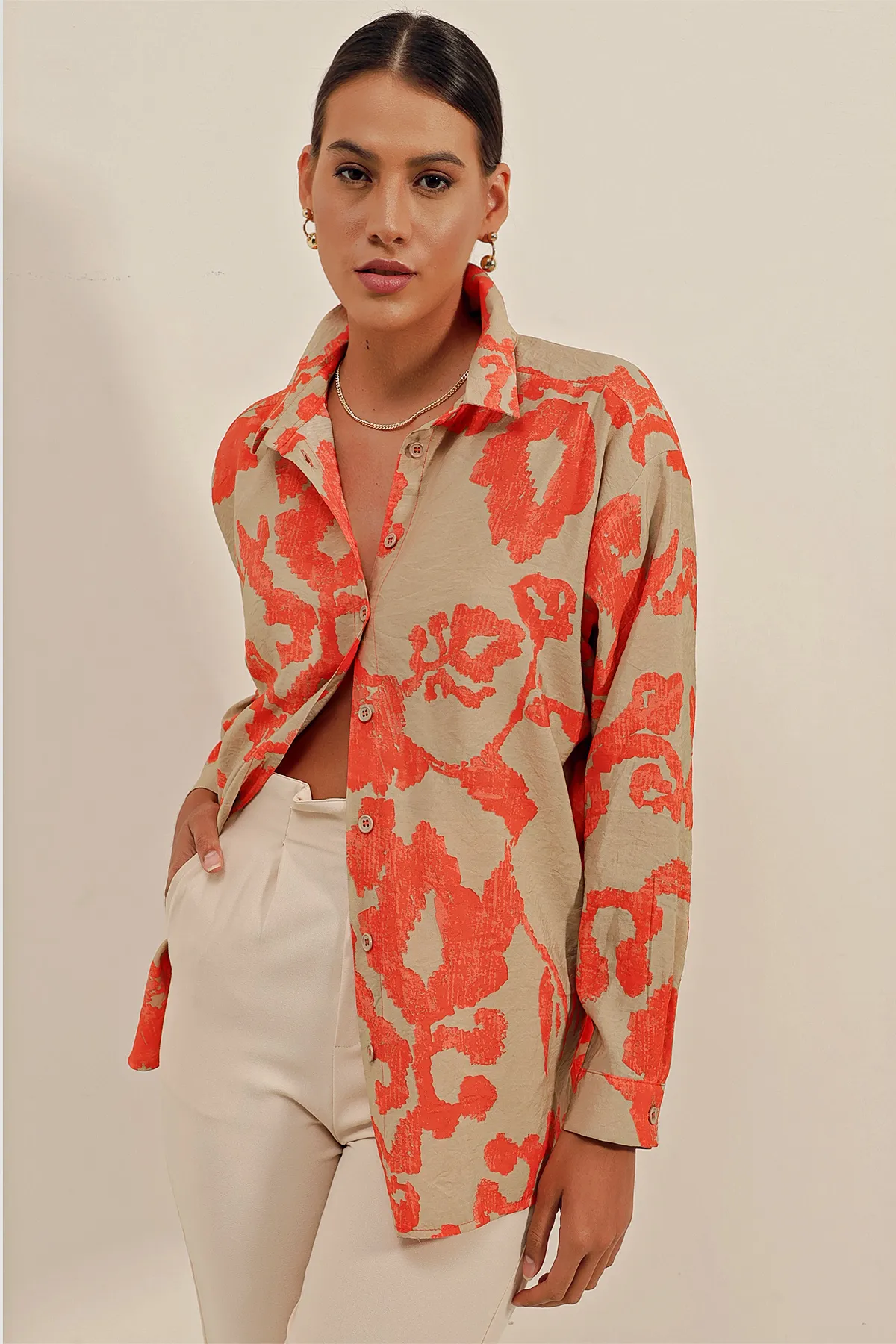 Bigdart  3900 Oversize Long Basic Shirt – V. Orange
