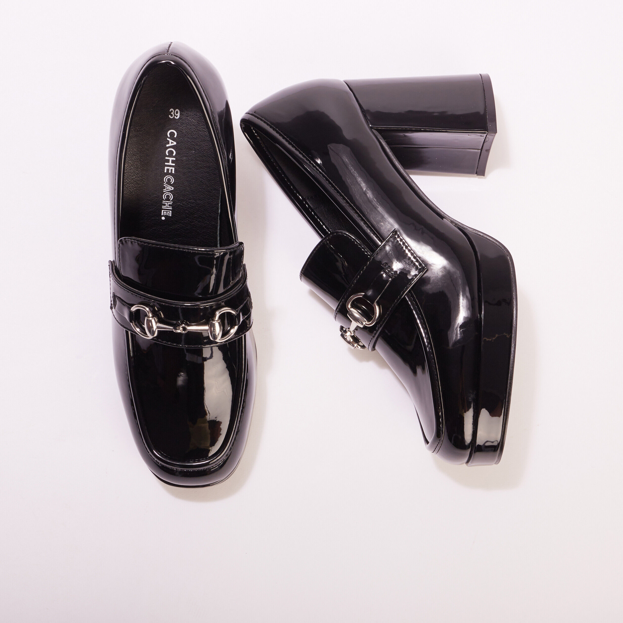 Mocassins vernis à talons noir femme | Cache Cache