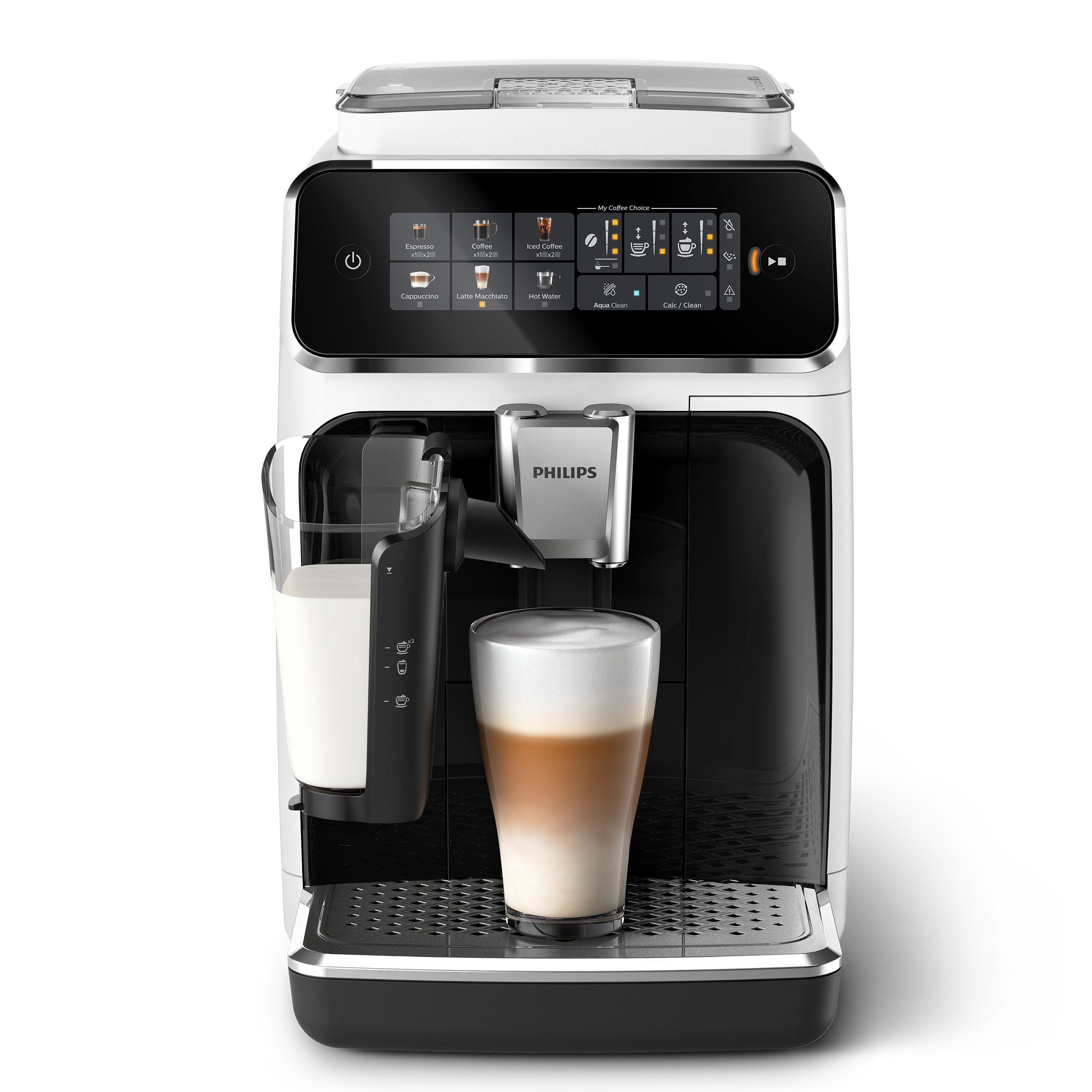 Philips Kaffeevollautomat EP3343/50 3300 Series, 6 Kaffeespezialitäten, mit LatteGo-Milchsystem, Weiß/Schwarz