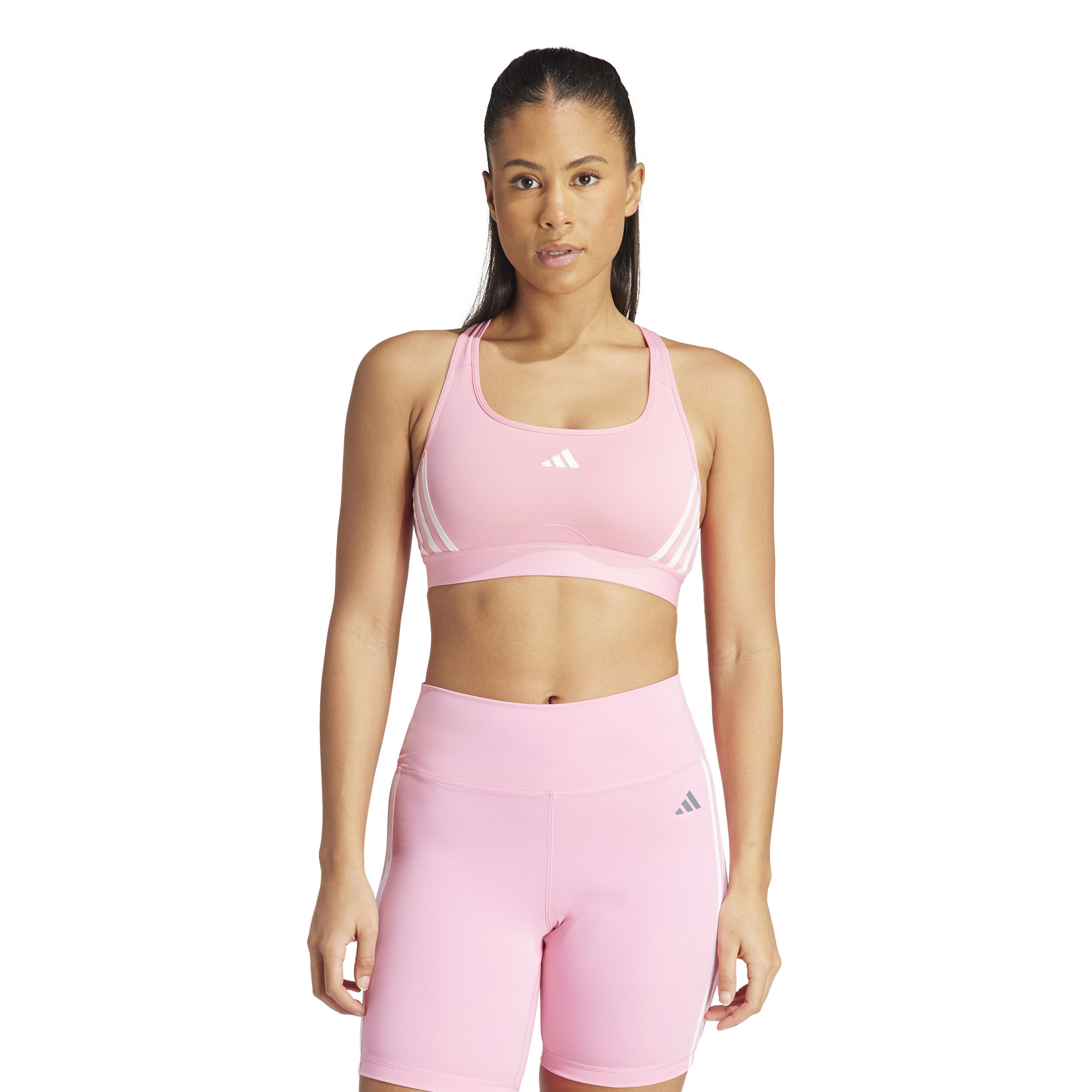 Power Racer Medium 3-Stripes Sport-BH Damen - Rosa, Weiß