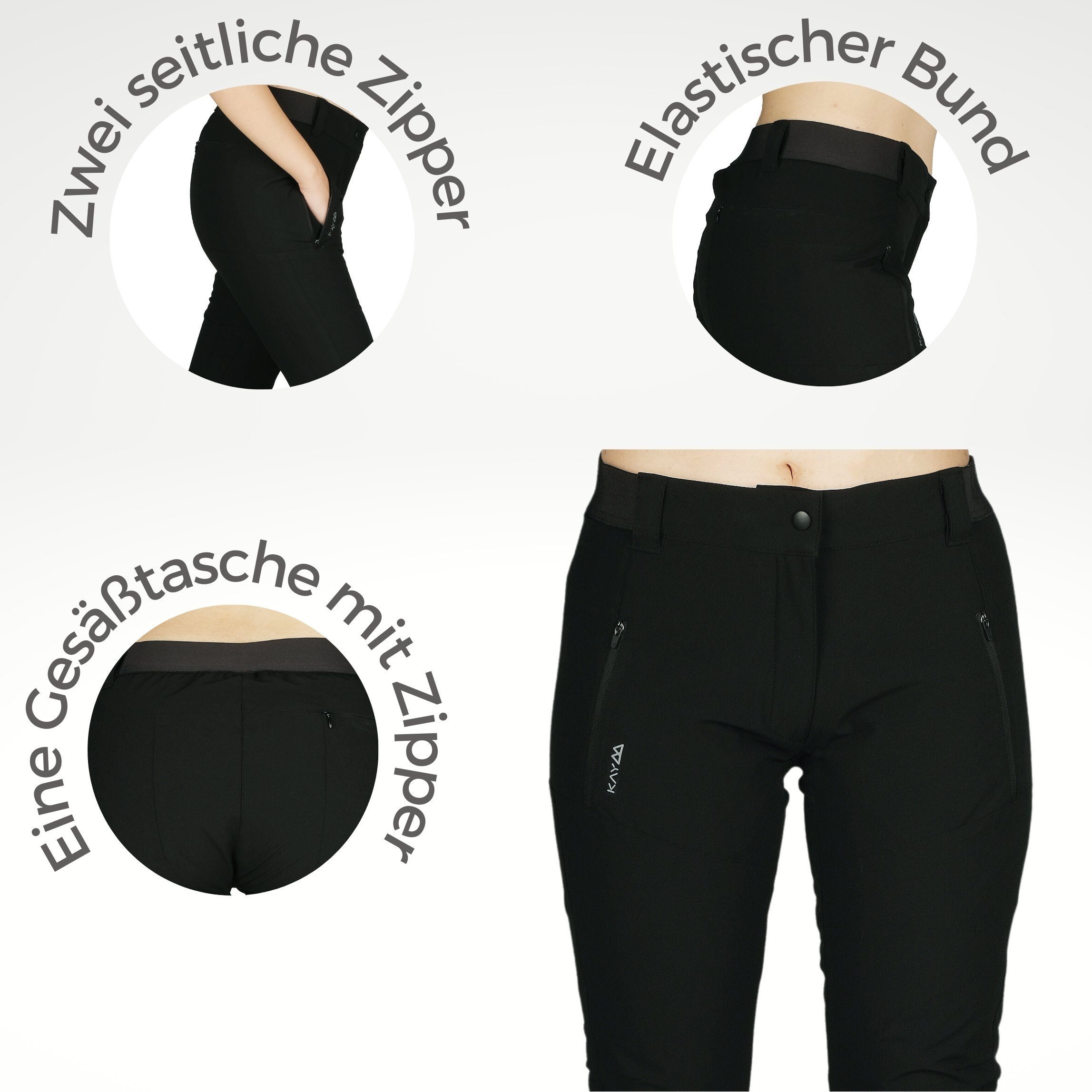 Kaymountain Trekkinghose Damen Wander Outdoor Hose Brixen Hybrid Thermo Wasserdicht Black 40