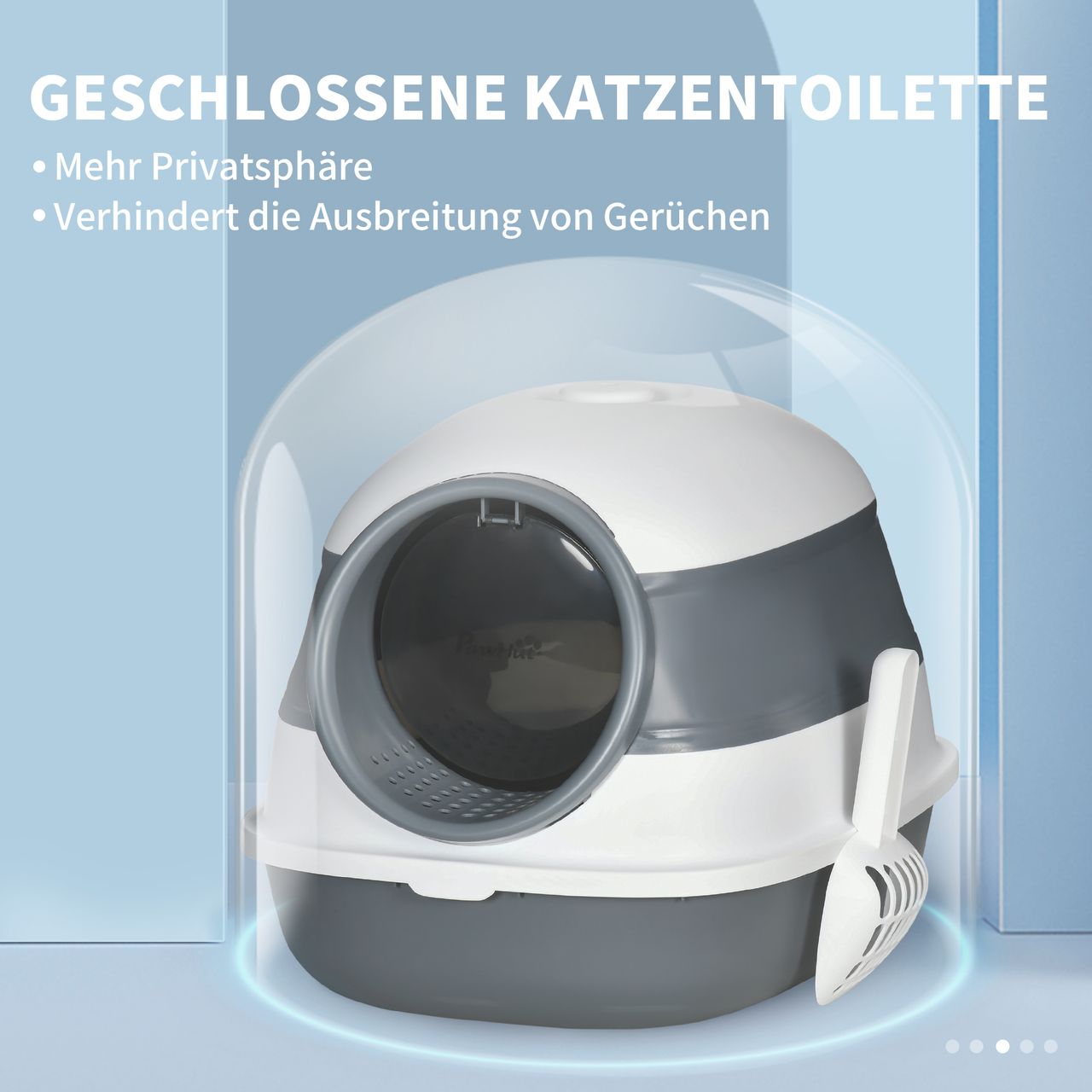 PawHut Katzentoilette mit Deckel, Katzenklo inkl. Sandauslaufpedal, Bodengitter