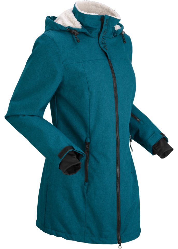 Wasserdichte Funktions-Outdoor-Longjacke mit Teddyfleece