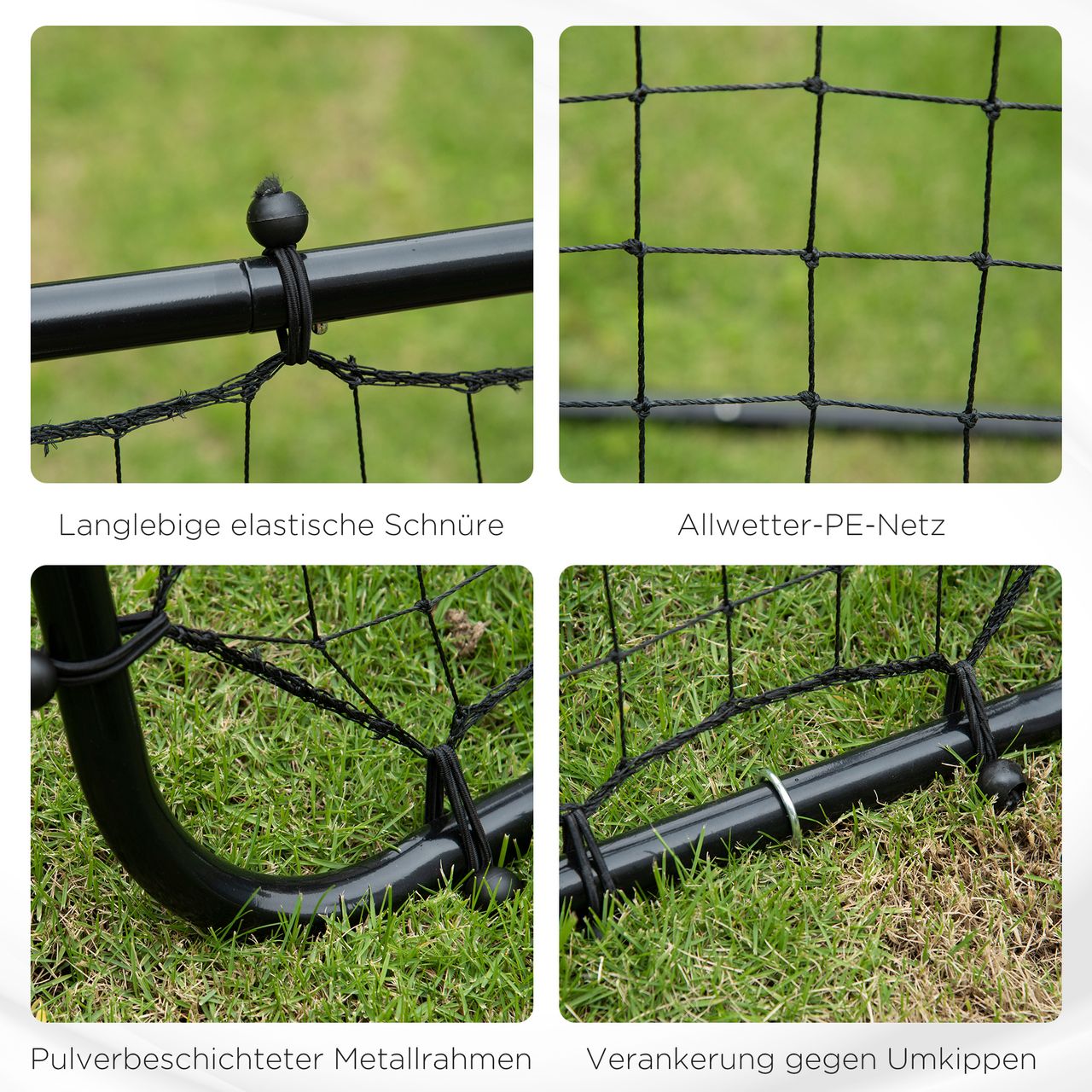 HOMCOM Fußball Rebounder Kickback Tor Rückprallwand Netz für Baseball Fußball Fußballtor für Training Verstellbarer Winkel Metallrohr PE Gewebe 96 x 80 x 96 cm Schwarz