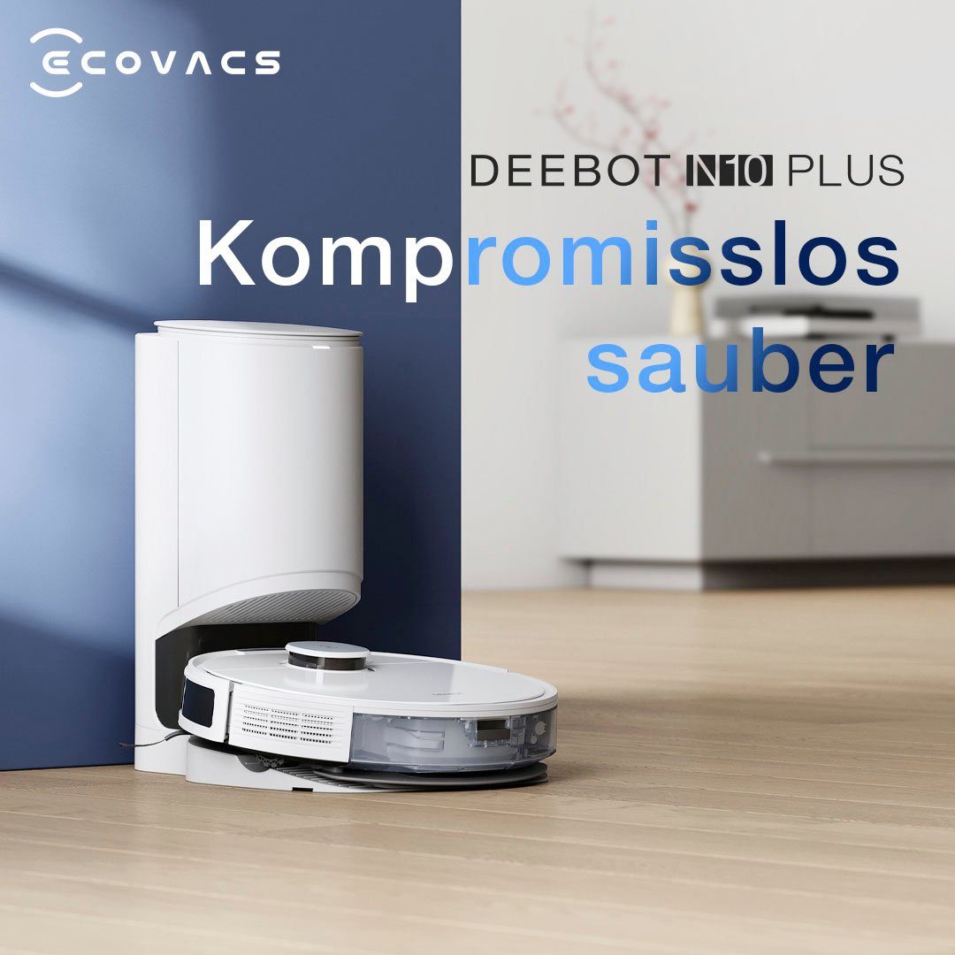 ECOVACS Nass-Trocken-Saugroboter DEEBOT N10 Plus, 4300PA, LiDAR Navigation, Absaugstation, für Hartboden, Teppich, Weiss